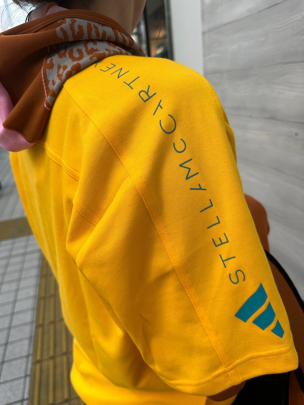 ブラウン系のTシャツ/カットソー、イエロー系のTシャツ/カットソー、ブラウン系のバックパック/リュックを着用したレディースの秋コーディネートの4枚目の写真