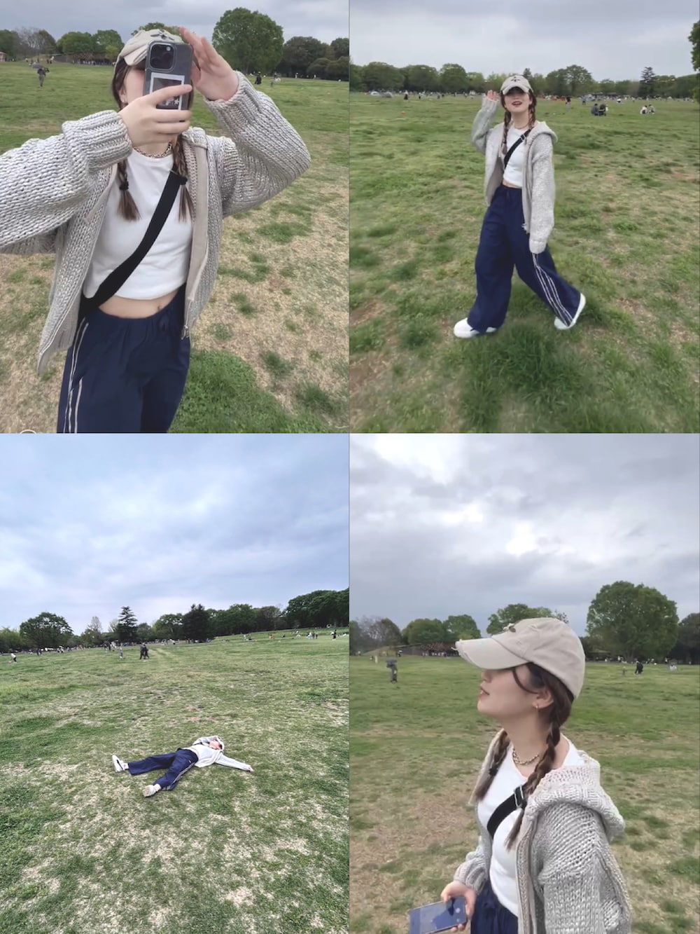「キラキラジャケット、シルバー、キャップ、公園スタイル、パンツスタイル、WHO’S WHO gallery、ZARA、GU、春、大人かわいい」｜「WHO'S WHO galleryの【SLOPPY/スロッピー】Sロゴナイロントラックワイドパンツ /セットアップ対応可能（スラックス、ブルー系）」を使った、napiさん（レディース・162cm）の冬コーディネートの2枚目の写真