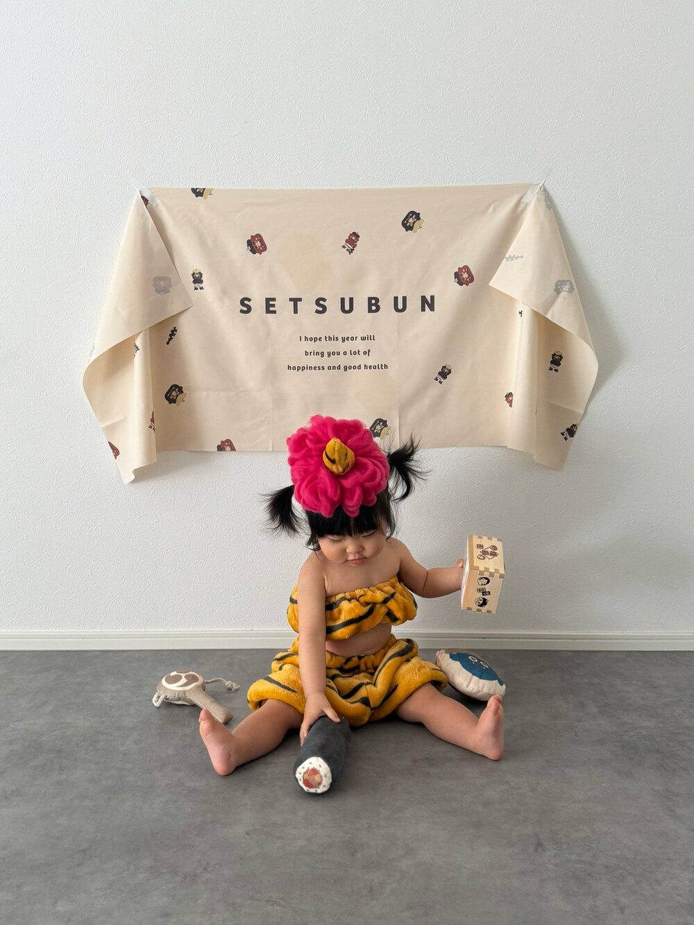 「節分」｜「ROPE' PICNICの【BABY】小鬼コスチューム 節分（ベビーカー/ベビーカー用品、ピンク系）」を使った、soy🍃さん（キッズ・70cm）の冬コーディネートの2枚目の写真