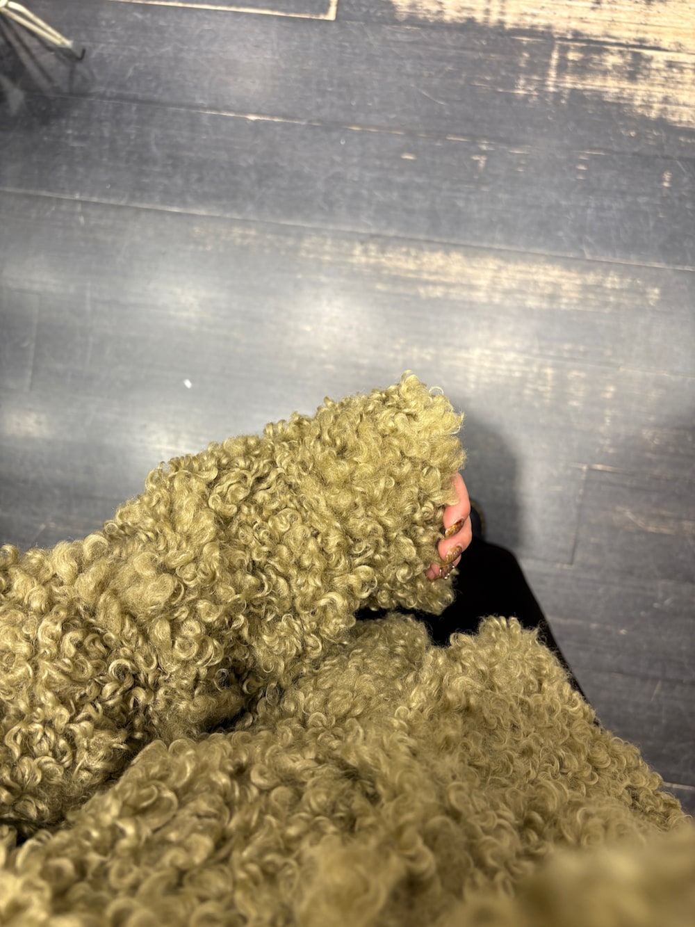 グリーン系のその他アウター、ブラウン系のスカートを着用したレディースの冬コーディネートの4枚目の写真