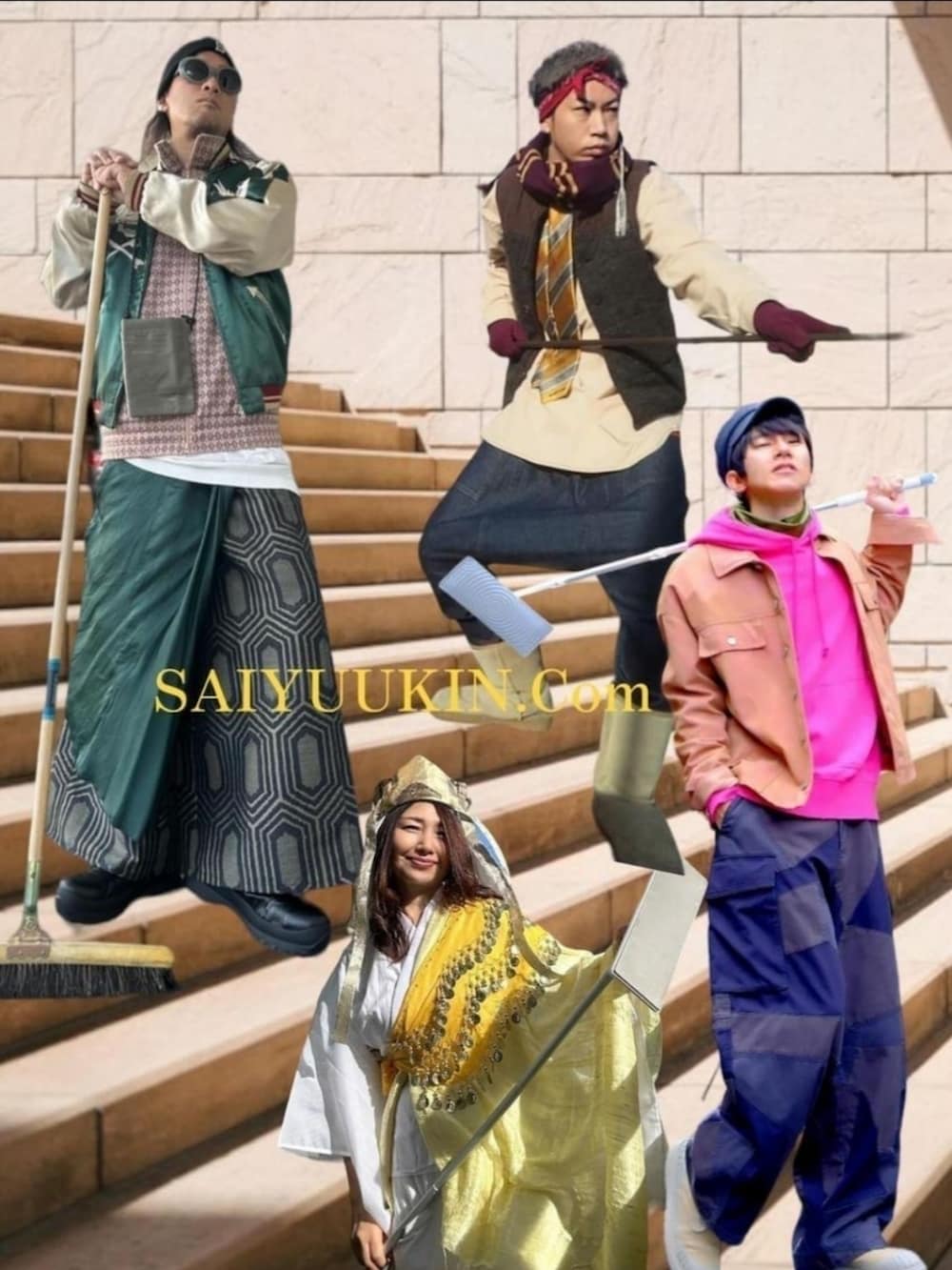 オレンジ系のブルゾン、ピンク系のパーカー、ブラック系のカーゴパンツを着用したメンズの冬コーディネートの2枚目の写真