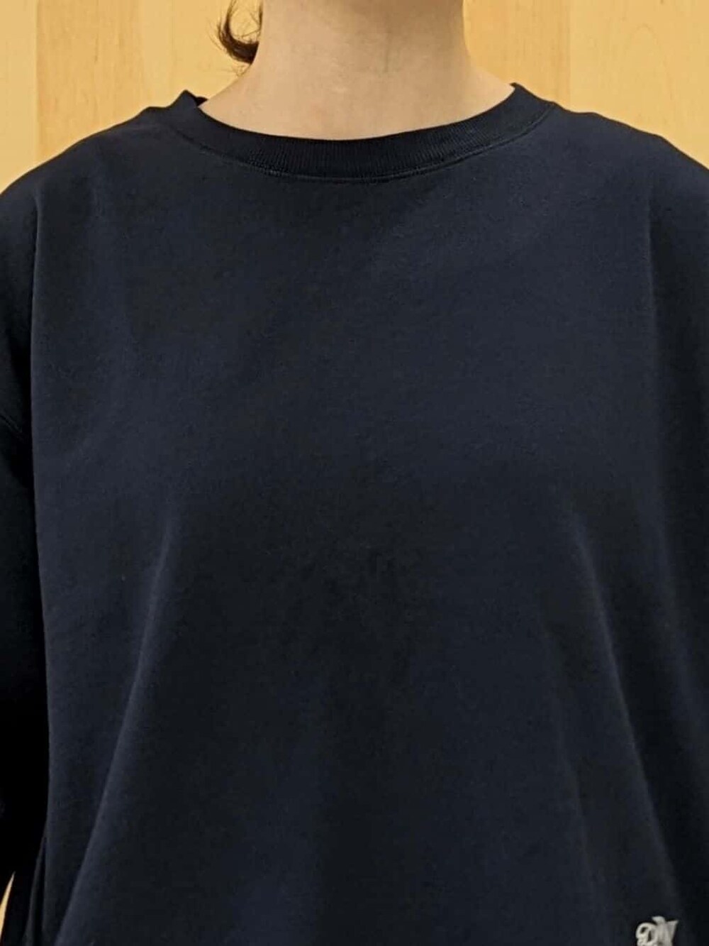 ブルー系のTシャツ/カットソー、ブラウン系のスカート、ブラウン系のショルダーバッグを着用したレディースの秋コーディネートの4枚目の写真