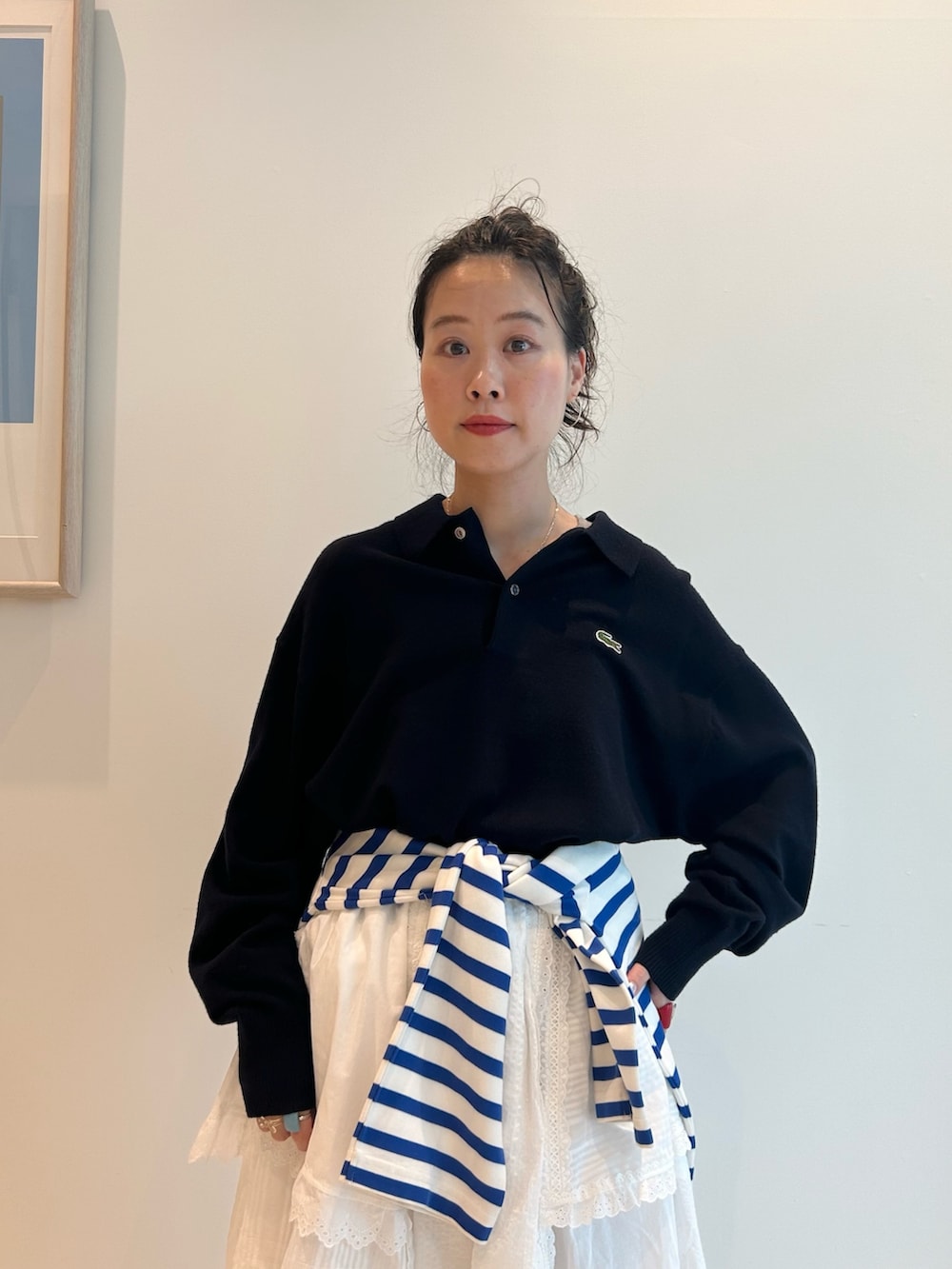 「barbour、ジャケット、ジャケットスタイル、Lacoste、LACOSTE、Torito、ティアードスカート、いいね、save、フォローお願いします🤑、低身長、低身長コーデ」｜「Barbourの【別注】Barbour / Thornbury Jacket（ブルゾン、ベージュ系）」を使った、黒田 彩乃さん（骨格ストレート・レディース・153cm）の秋コーディネートの7枚目の写真