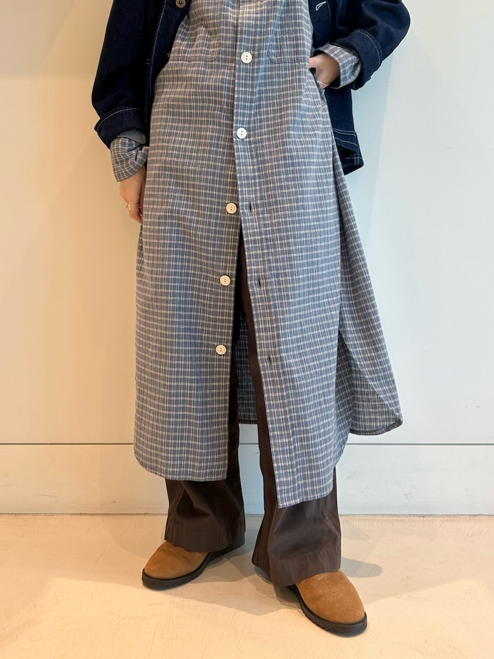 「GREGORY、Gregory、リュック、バックパック、ワンピース、デニムジャケット、チノパン、いいね、save、フォローお願いします🤑、低身長、低身長コーデ」｜「GREGORYの【別注】GREGORY / VINTAGE DAY AND A HALF（バックパック/リュック、グリーン系）」を使った、黒田 彩乃さん（骨格ストレート・レディース・153cm）の夏コーディネートの8枚目の写真