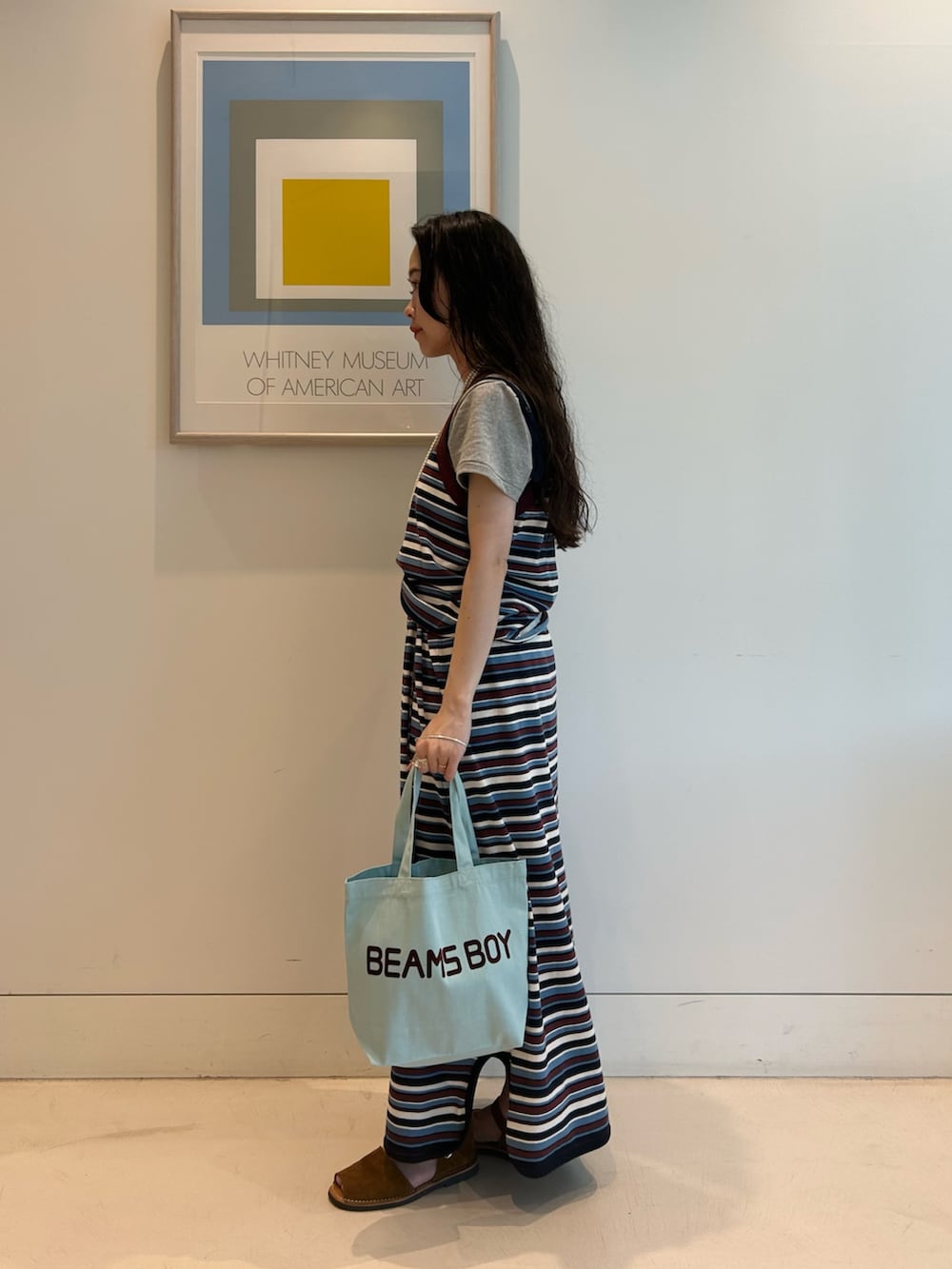 「いいね、save、フォローお願いします🤑、低身長、セットアップ、ワンピース、タンクトップ、夏、夏コーデ、サンダル、お出かけコーデ、低身長コーデ」｜「BEAMS BOYのマルチボーダー ワンピース（ワンピース、グリーン系）」を使った、黒田 彩乃さん（骨格ストレート・レディース・153cm）の春コーディネートの2枚目の写真