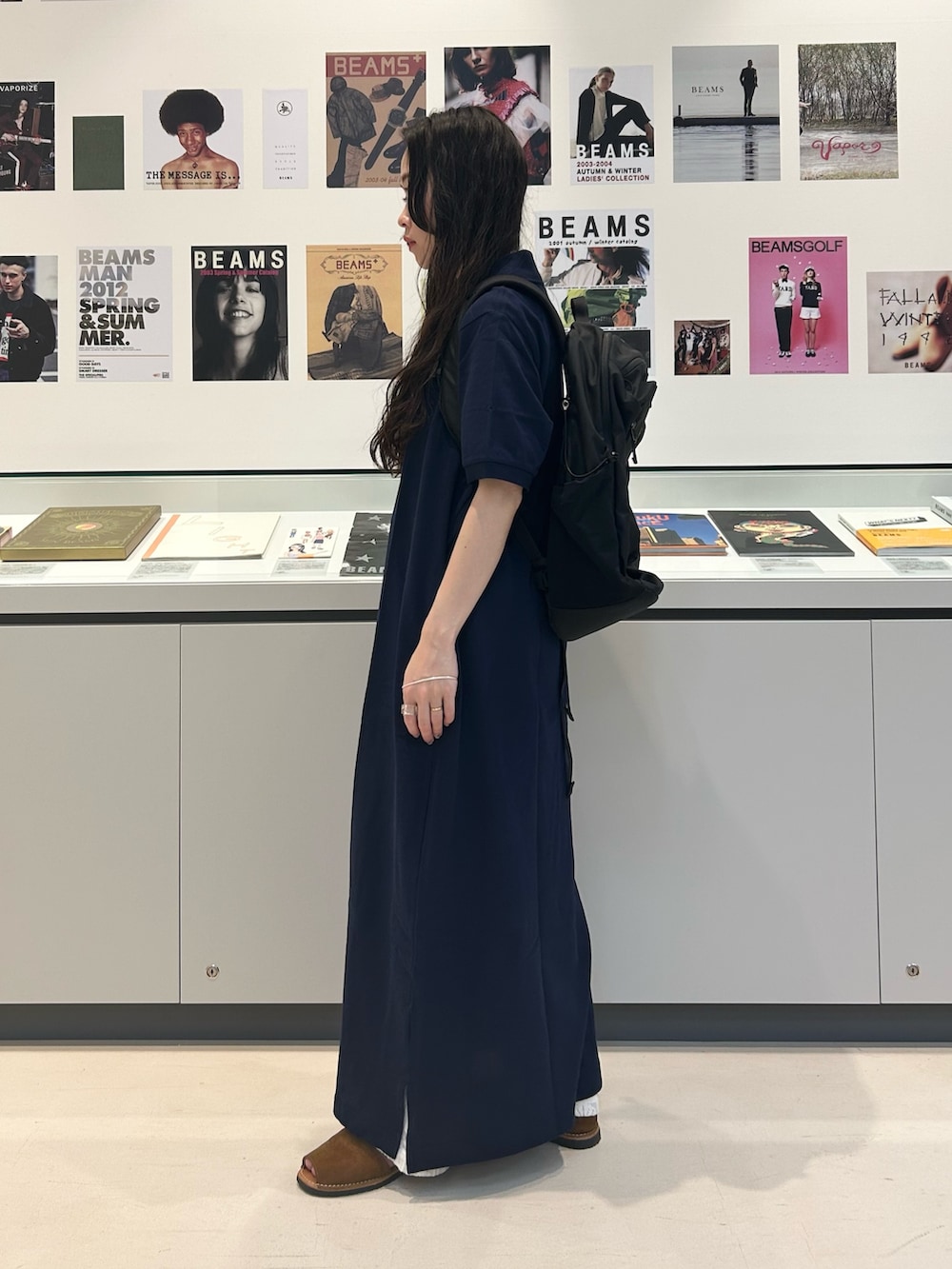 「アークテリクス、ワンピース、ワンピーススタイル、ラコステ、ラコステ(LACOSTE)、バックパック、バックパック/リュック、夏、夏コーデ、いいね、save、フォローお願いします🤑、低身長、低身長コーデ」｜「LACOSTEの【別注】LACOSTE / ロング ピケ ドレス（ワンピース、ブルー系）」を使った、黒田 彩乃さん（骨格ストレート・レディース・153cm）の春コーディネートの2枚目の写真