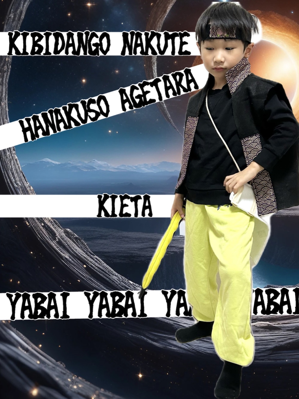 グリーン系のその他パンツ、ブラック系のフォーマルスーツ/小物、ブラック系のスウェットを着用したキッズの秋コーディネートの4枚目の写真