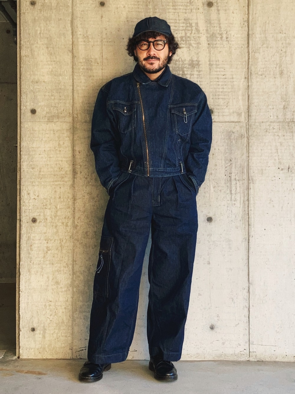 「真冬のあったかスタイル、メンズファッション、ファッションを楽しもう、古着MIX、最近のいい感じコーデ、Big John、denim、デニムオンデニム、デニムキャップ、ワイドデニム、デニムスタイル」｜「Big JohnのSPANA made in Japan size M（ライダースジャケット、ブルー系）」を使った、koppaさん（メンズ・169cm）の冬コーディネートの4枚目の写真