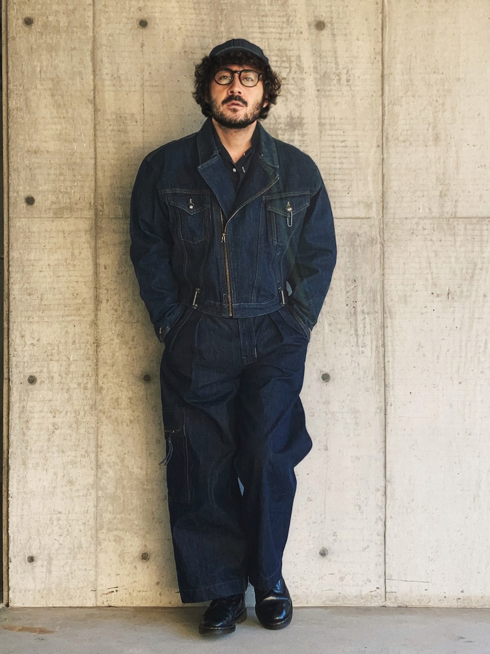 「真冬のあったかスタイル、メンズファッション、ファッションを楽しもう、古着MIX、最近のいい感じコーデ、Big John、denim、デニムオンデニム、デニムキャップ、ワイドデニム、デニムスタイル」｜「Big JohnのSPANA made in Japan size M（ライダースジャケット、ブルー系）」を使った、koppaさん（メンズ・169cm）の冬コーディネートの3枚目の写真
