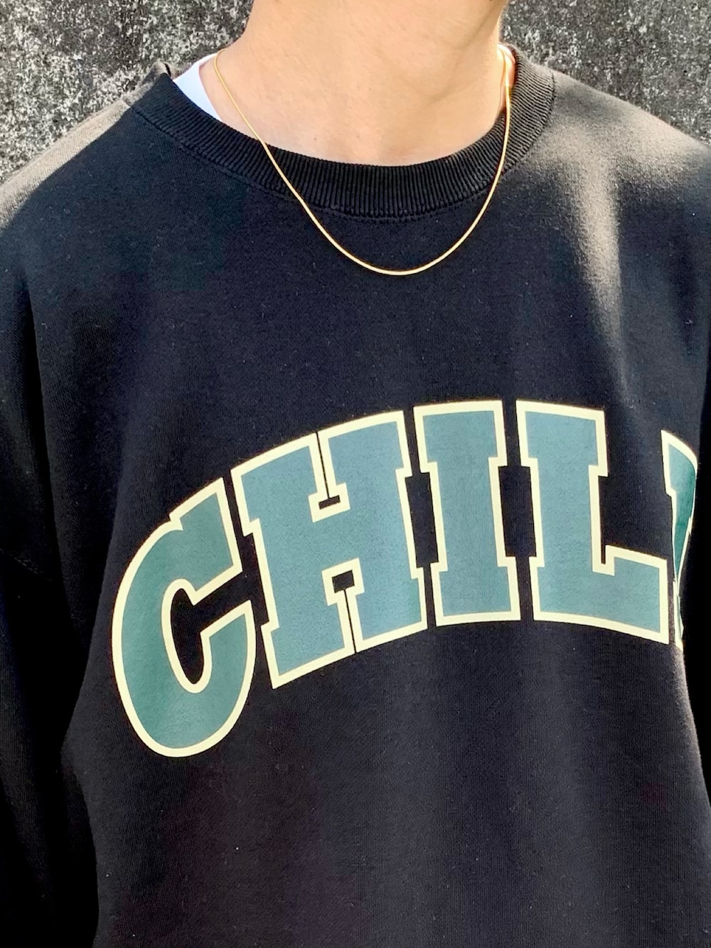 ブラック系のスウェット、ブラック系のその他パンツ、ブラック系のスリッポンを着用したメンズの春コーディネートの4枚目の写真