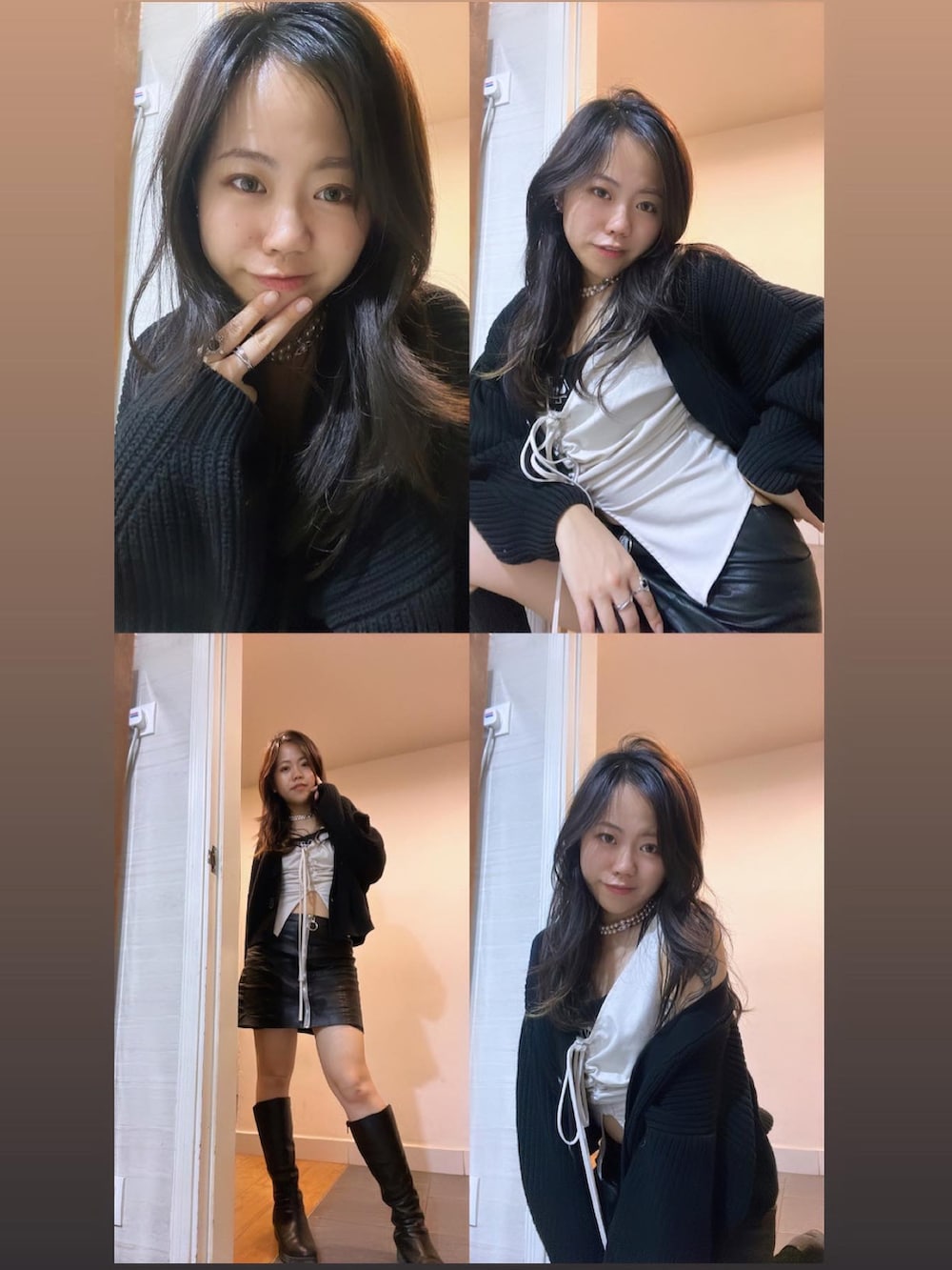 ブラック系のジャケット/アウター、ブラック系のその他トップス、ブラック系のスカートを着用したレディースの冬コーディネートの2枚目の写真