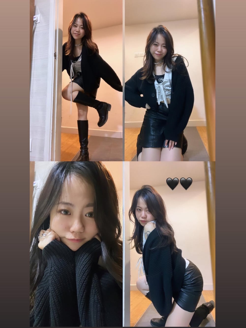 ブラック系のジャケット/アウター、ブラック系のその他トップス、ブラック系のスカートを着用したレディースの冬コーディネートの3枚目の写真