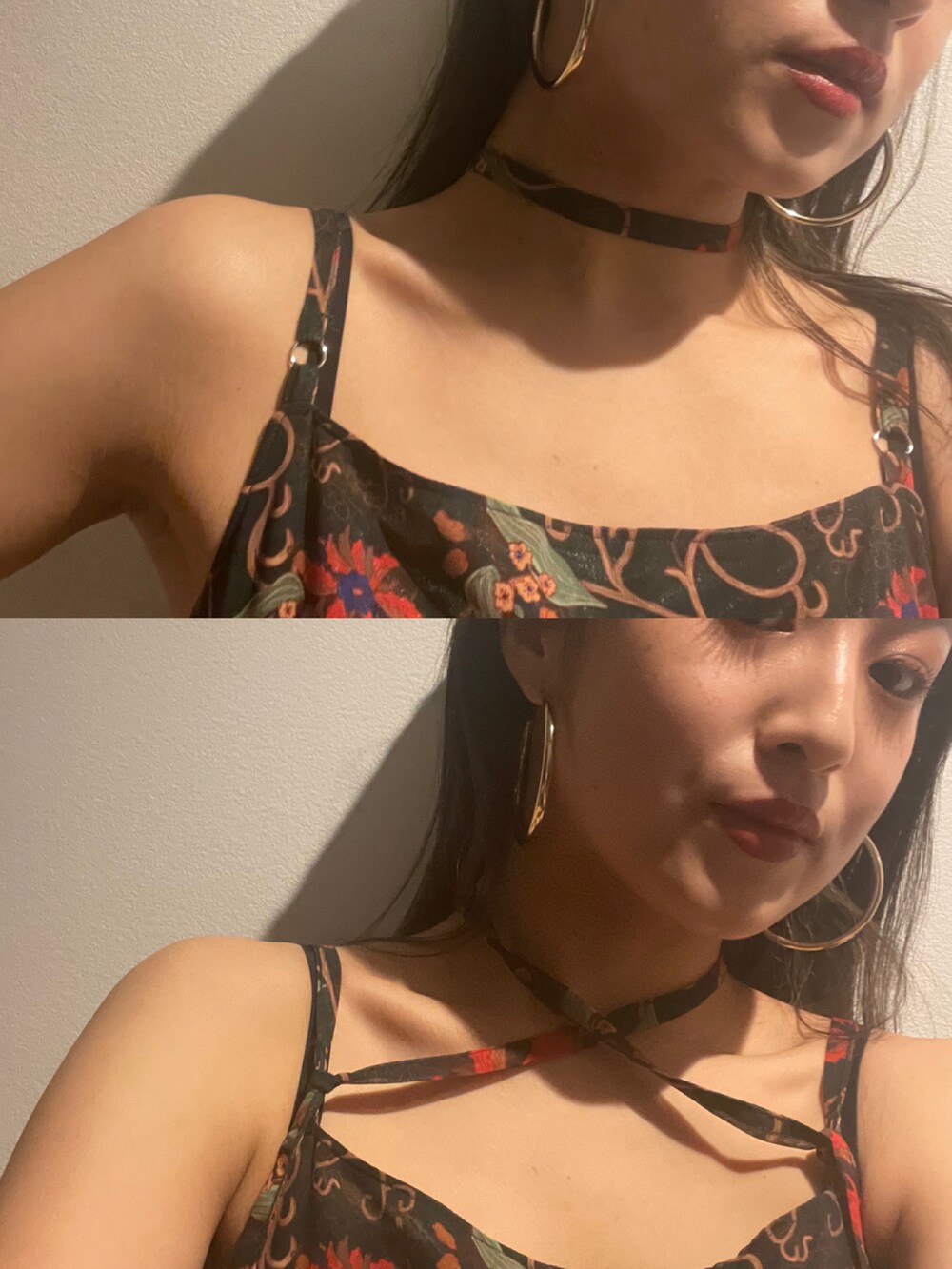 ブラック系のTシャツ/カットソー、グリーン系のワンピースを着用したレディースの冬コーディネートの4枚目の写真