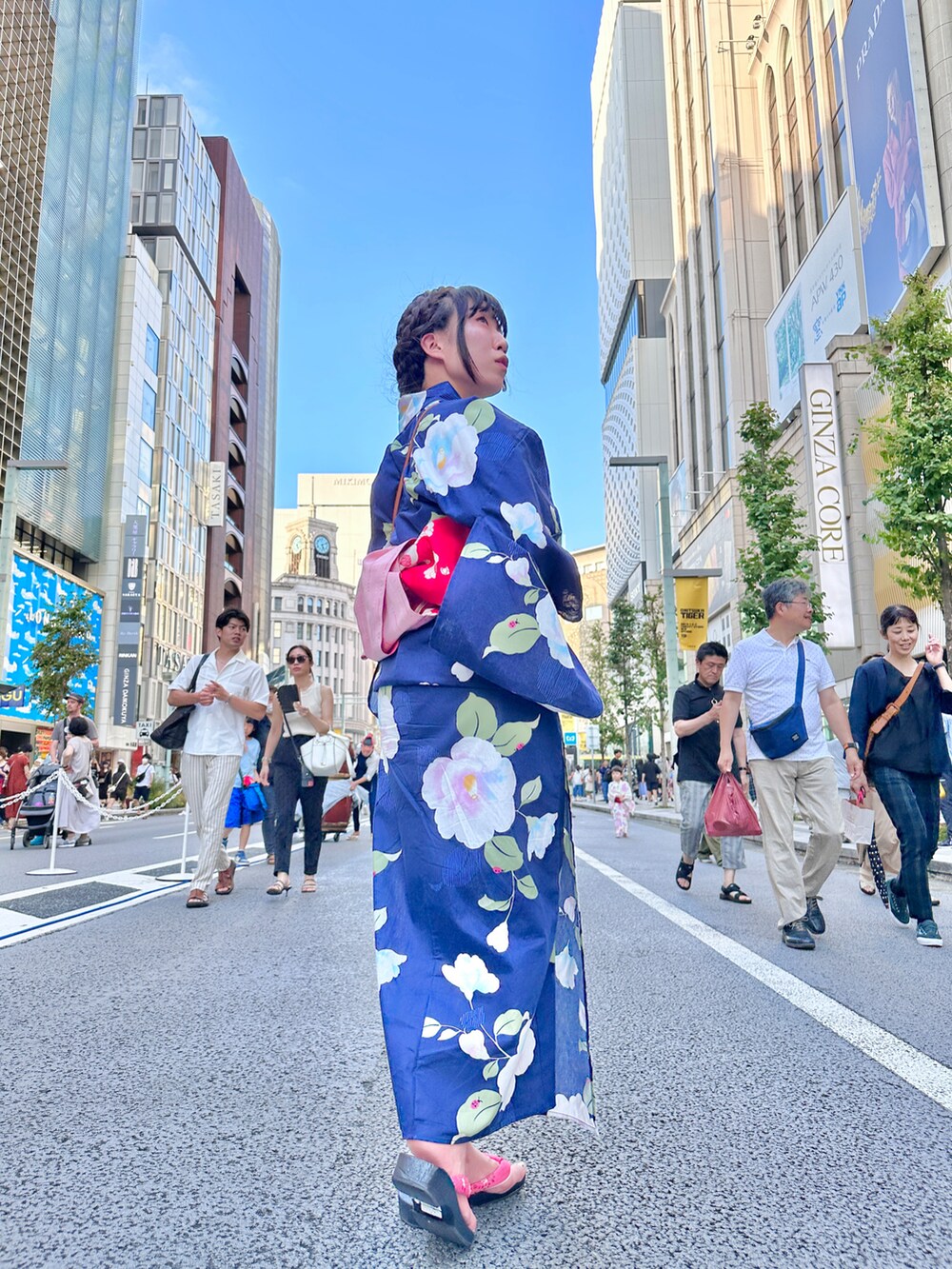 「ふりふ、浴衣、浴衣女子、かごバッグ、夏祭り、オトナ女子」｜「ふりふのアイテム（その他、ブルー系）」を使った、小鳥りここさん（レディース・159cm）の夏コーディネートの2枚目の写真