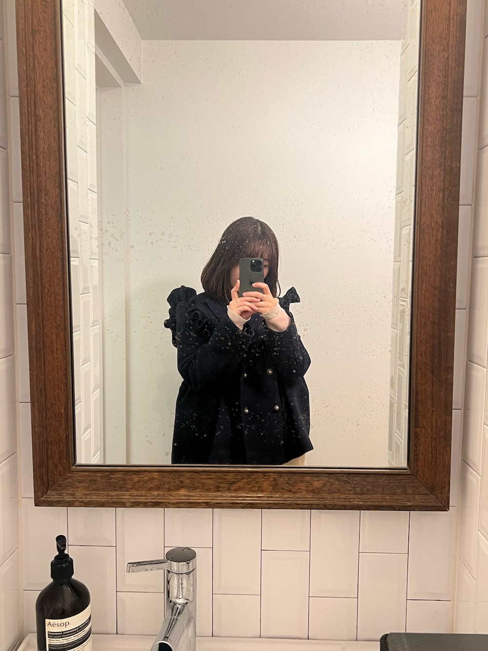 「オトナカジュアル、今日のコーデ、冬、オトナ女子、ブルベ冬、骨格ウェーブ、いいね、save、フォローお願いします🤑」｜「Bibiy.のアイテム（ジャケット/アウター、ブルー系）」を使った、ryryryryryさん（レディース・152cm）の冬コーディネートの3枚目の写真