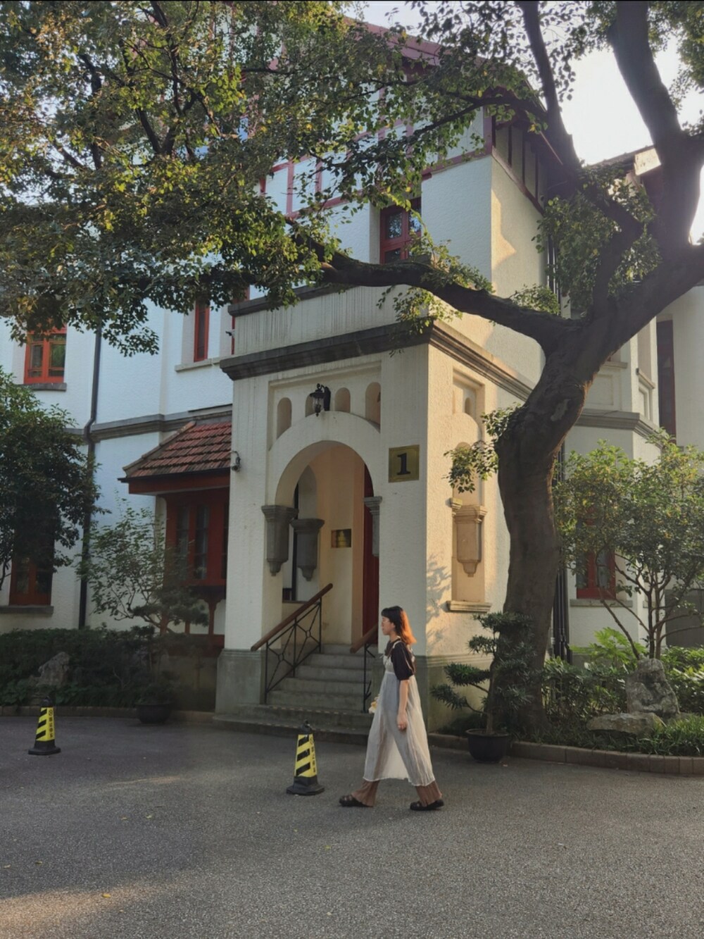 グレー系のTシャツ/カットソー、ピンク系のワンピース、ブラウン系のパンツを着用したレディースの秋コーディネートの2枚目の写真