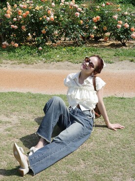 【お揃いのキャミと合わせて♡】CHANEL デニムパンツ ミージェーン me Jane フリルキャミ+ハイウエストデニムパンツ