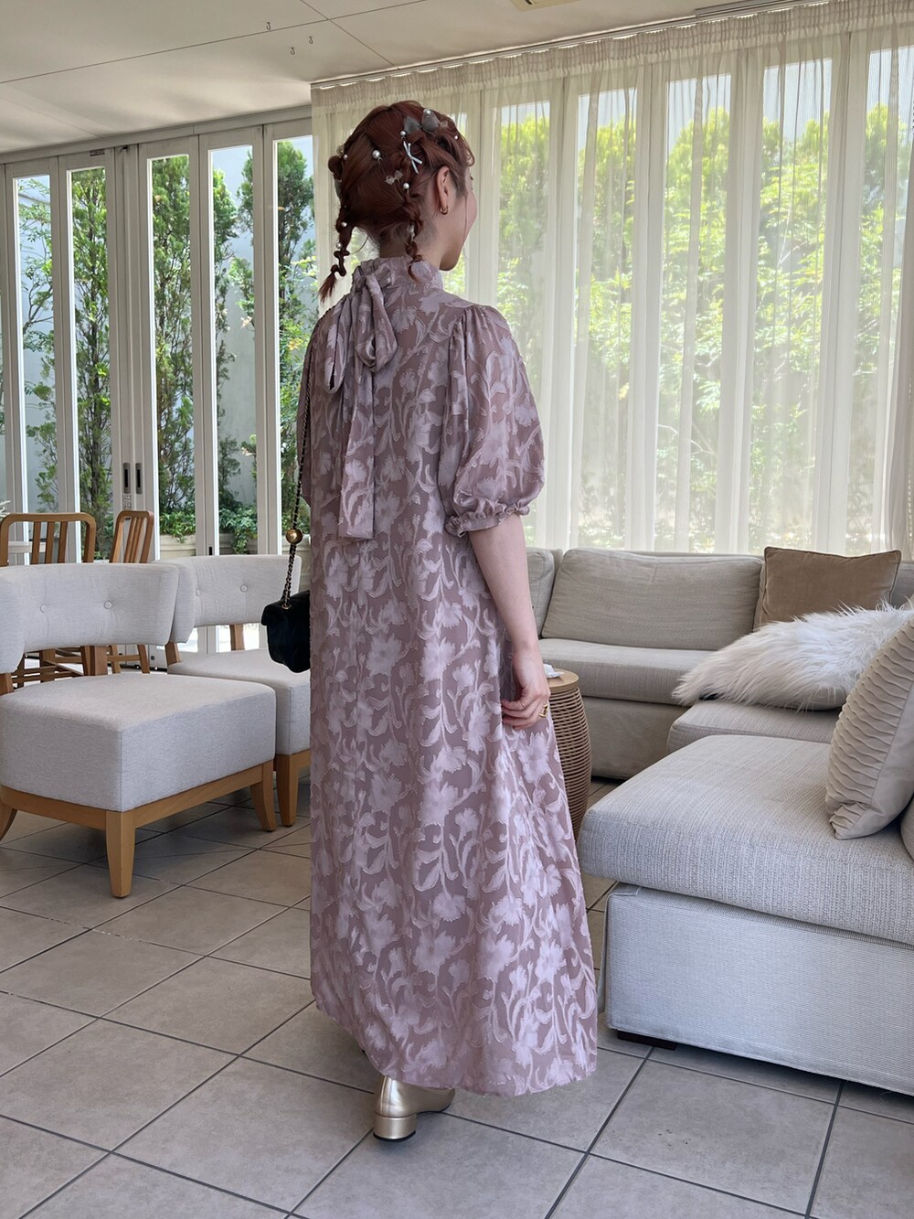 ジェイバイブルーJ by blue インナー付きバックリボンジャガードドレス