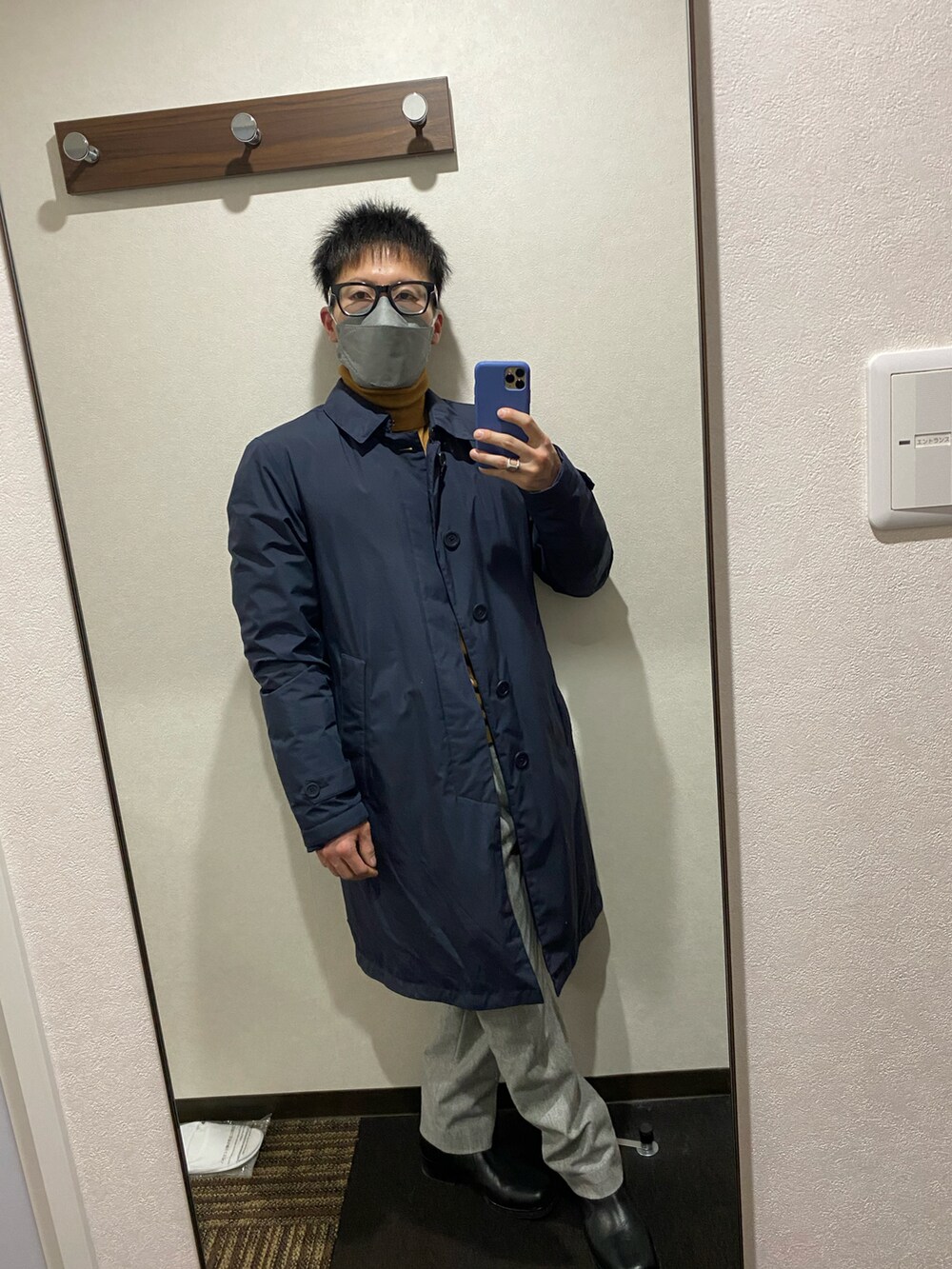 「春服デビュー宣言、メンズコーデ、ブーツ、ボッテガヴェネタ、ホーセンブース、シャルロットシェネ、インコテックス、スタジオニコルソン、低身長コーデ、低身長」|「BOTTEGA VENETAのアイテム(メガネ、ブラック系)」を使った、まーしーさん(メンズ・159cm)の春コーディネートの2枚目の写真