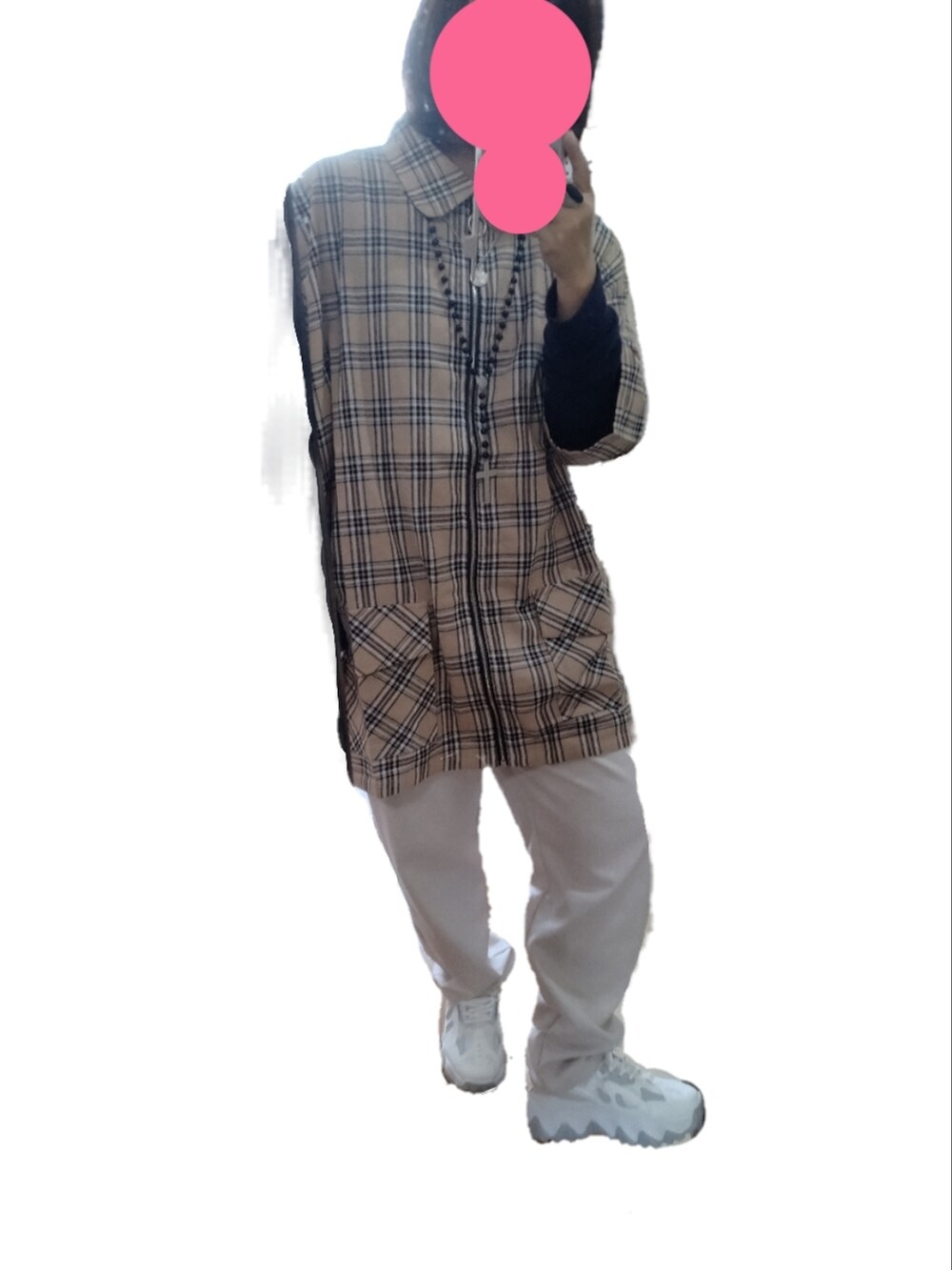 「パイロットキャップ、チェック」｜「しまむらのアイテム（その他パンツ、ホワイト系）」を使った、T.A さん（レディース・149cm）の秋コーディネートの2枚目の写真
