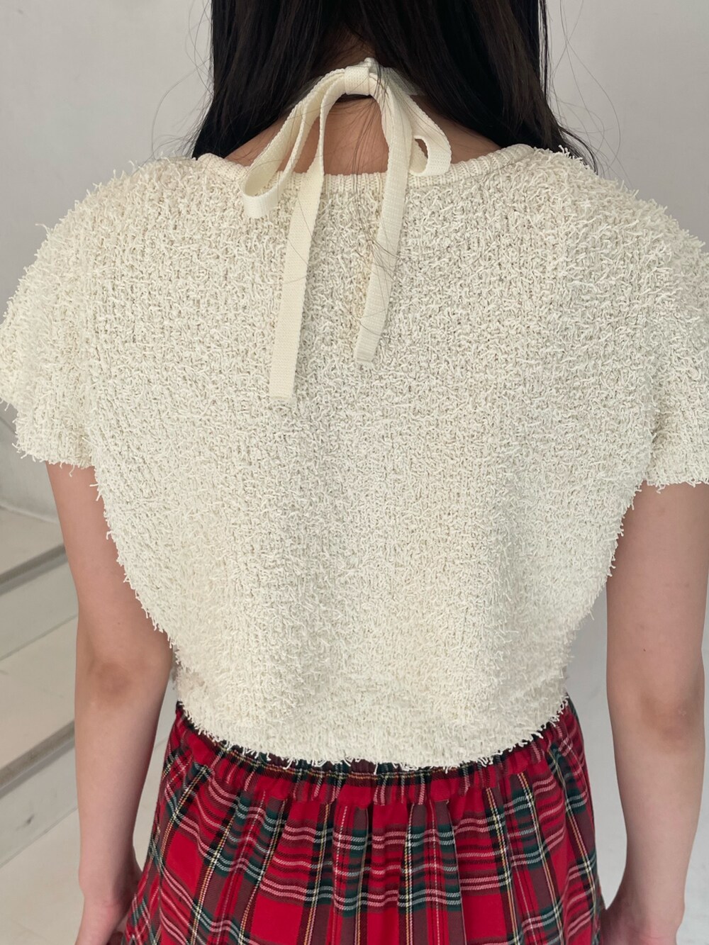 「jouetie、jouetiefashionista、jouetie_ootd、jouetieコーデ、ジュエティ、ジュエティ(jouetie)、ジュエティコーデ、FRUITS ZIPPER、赤チェック、チェック、秋コーデ、休日スタイル、ガーリーコーデ、秋服コーデ」｜「jouetieのイレギュラーフリルフレアスカート（スカート、レッド系）」を使った、RINOさん（レディース・156cm）の秋コーディネートの8枚目の写真