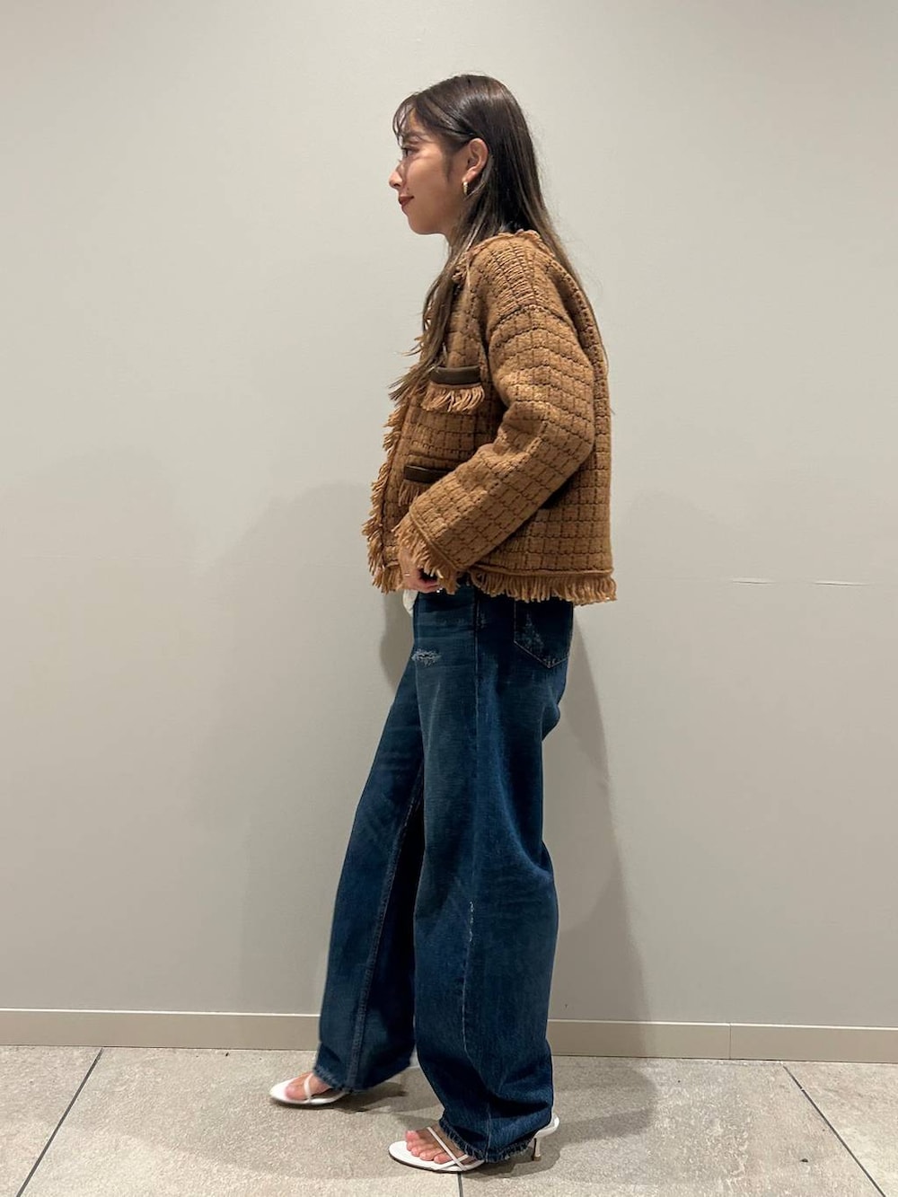 Curensology(カレンソロジー)/ツイーディフリンジニットカーディガンを