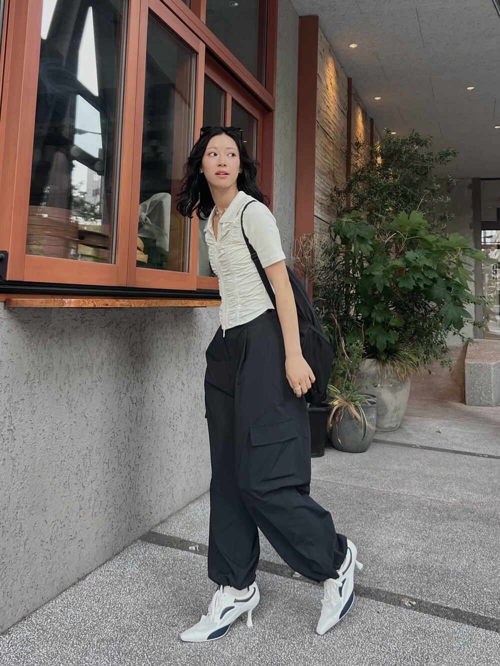 FRONT GATHER ZIP TOPS フロント ギャザー ジップ トップス 半袖 夏服