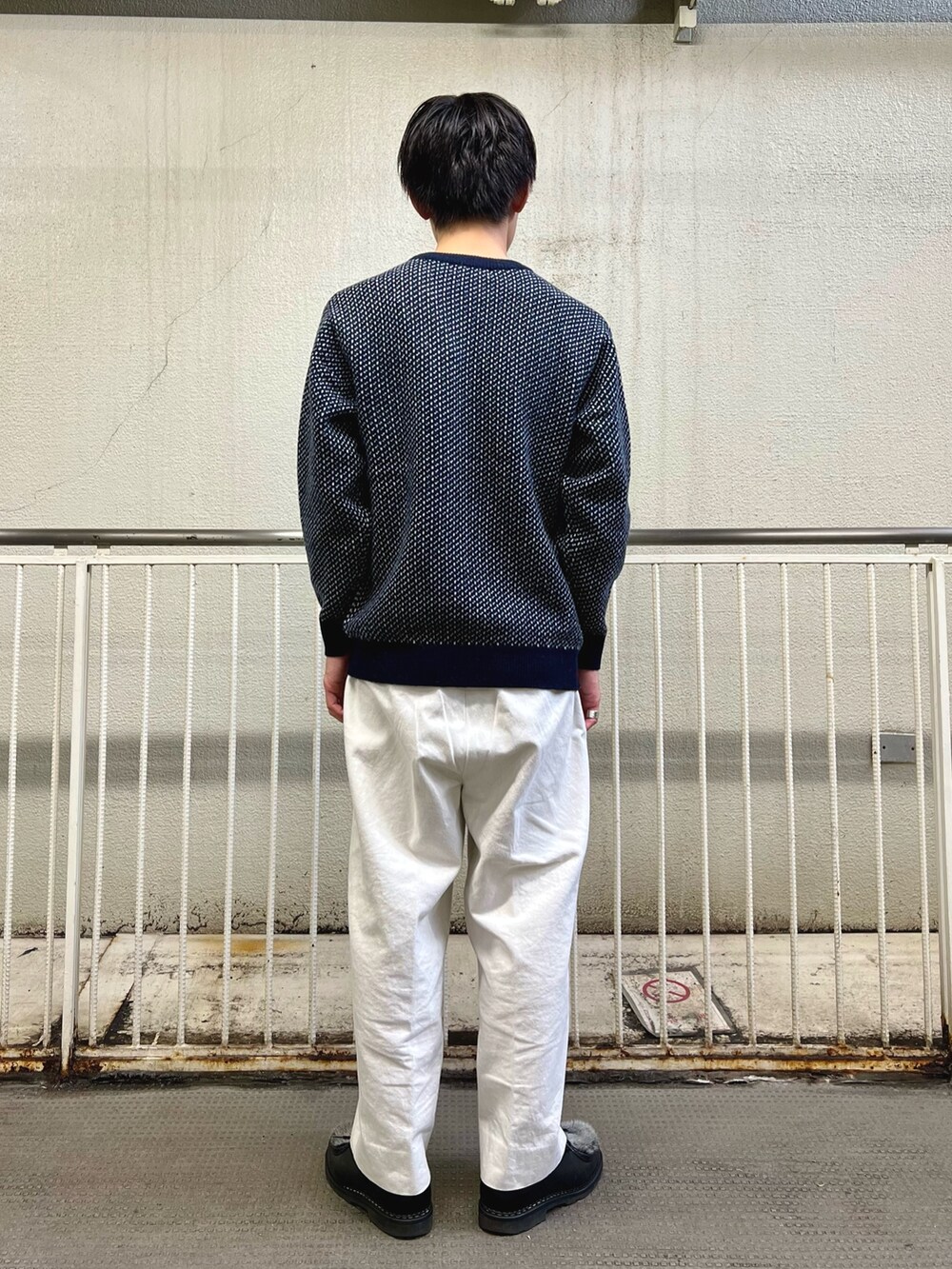 「古着MIX、休日スタイル、ニット、秋冬コーデ、シンプルスタイル、冬コーデ、vintage、カジュアルコーデ、冬ファッション、ニットコーデ」｜「NOLLEY'S goodmanの【WORK ABOUT/ワークアバウト】ジャカード プルオーバーニット（ニット/セーター、ブルー系）」を使った、nishiokaさん（メンズ・169cm）の冬コーディネートの4枚目の写真