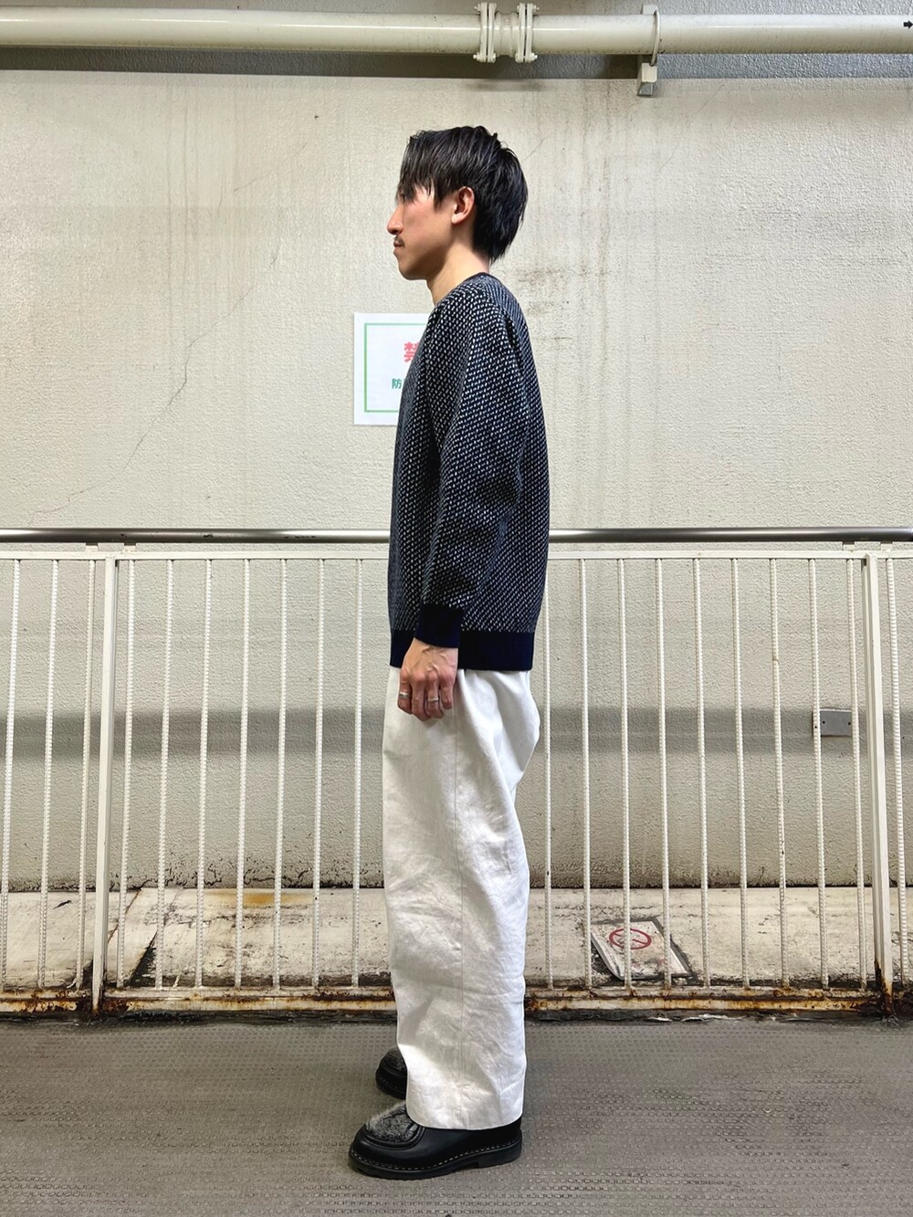 「古着MIX、休日スタイル、ニット、秋冬コーデ、シンプルスタイル、冬コーデ、vintage、カジュアルコーデ、冬ファッション、ニットコーデ」｜「NOLLEY'S goodmanの【WORK ABOUT/ワークアバウト】ジャカード プルオーバーニット（ニット/セーター、ブルー系）」を使った、nishiokaさん（メンズ・169cm）の冬コーディネートの3枚目の写真