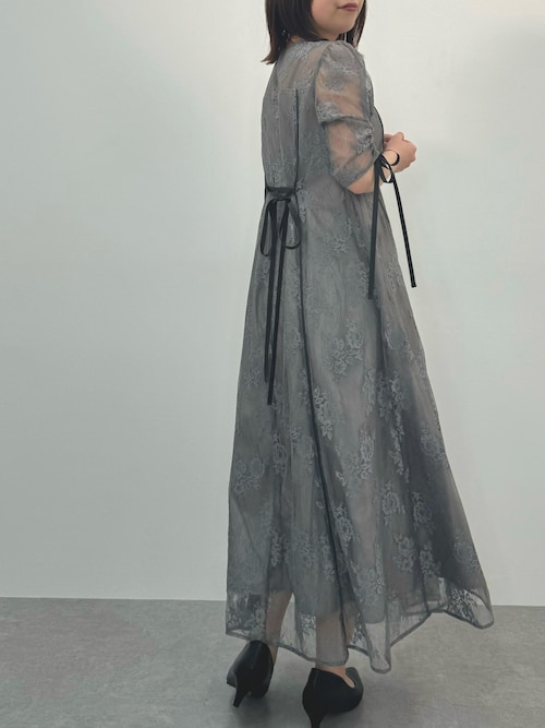 Callarus サテンパイピング切替グログランベルト総レースワンピースドレス 結婚式・パーティー・オケージョンドレス】サテンパイピング切替