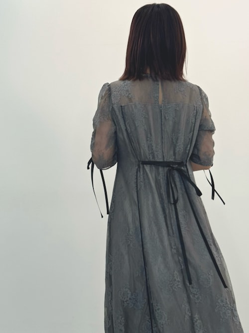 Callarus サテンパイピング切替グログランベルト総レースワンピースドレス 結婚式・パーティー・オケージョンドレス】サテンパイピング切替