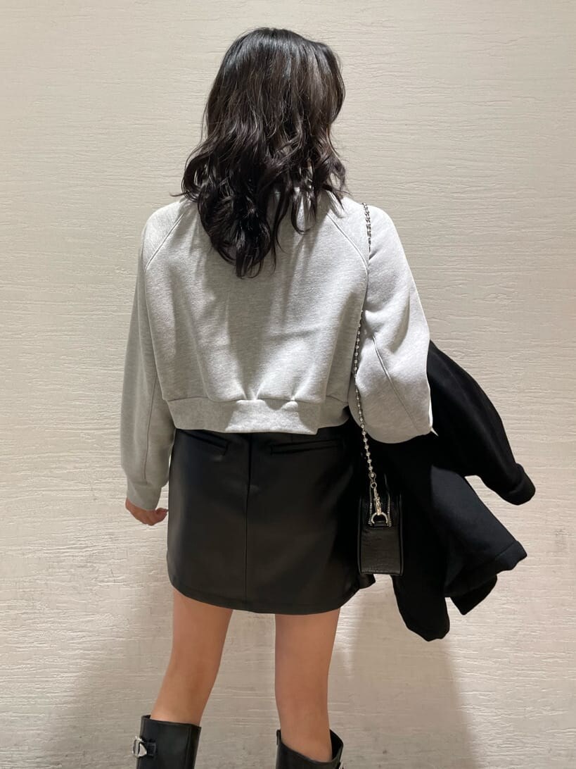 ブラック系のその他アウター、ブラック系のショルダーバッグ、ブラック系のスカートを着用したレディースの冬コーディネートの6枚目の写真