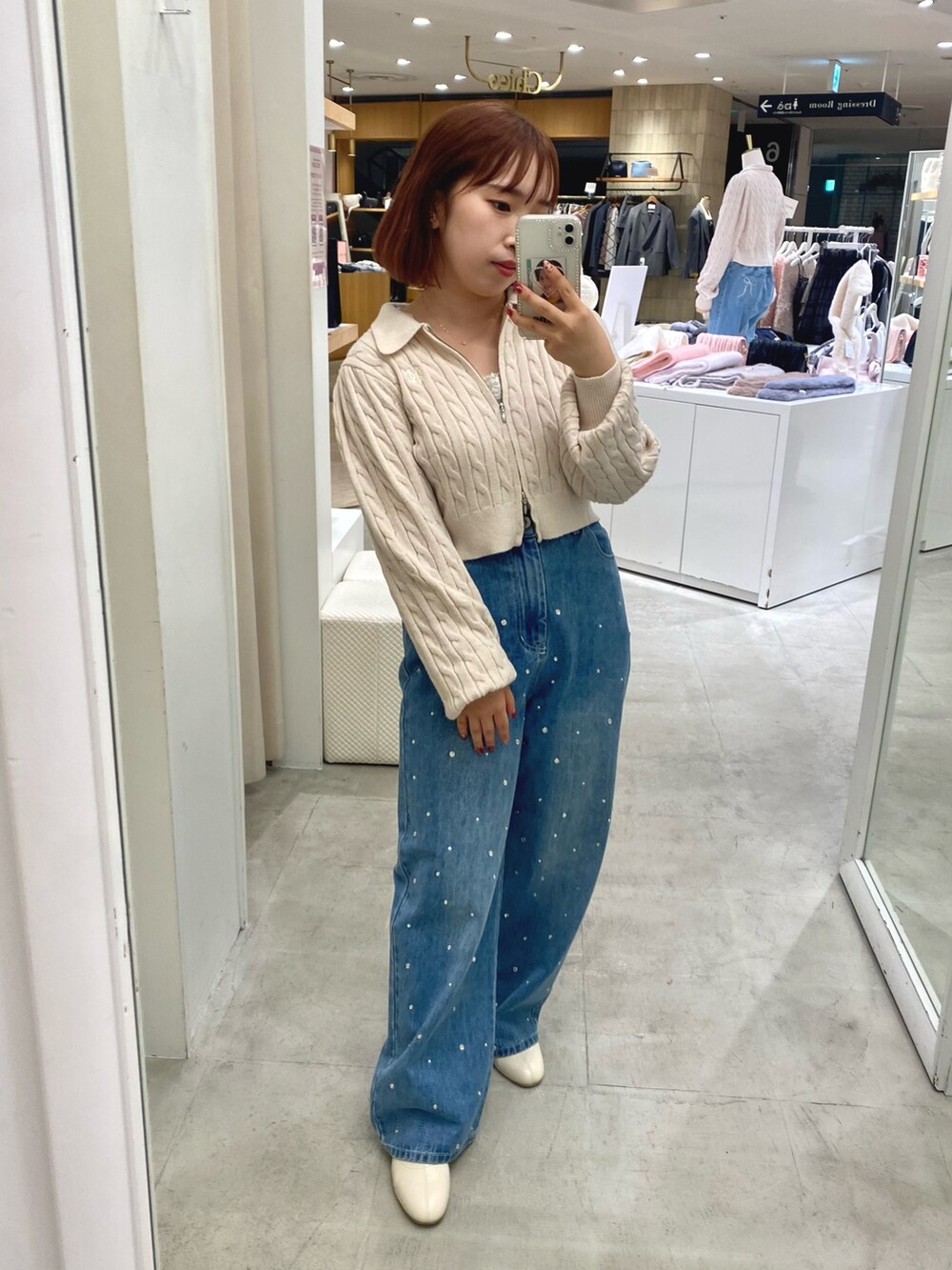 アッキー様 C6664 フリルスリーブニット×デニムコーデ mireka(one after another NICE CLAUP)｜one after another NICE CLAUP