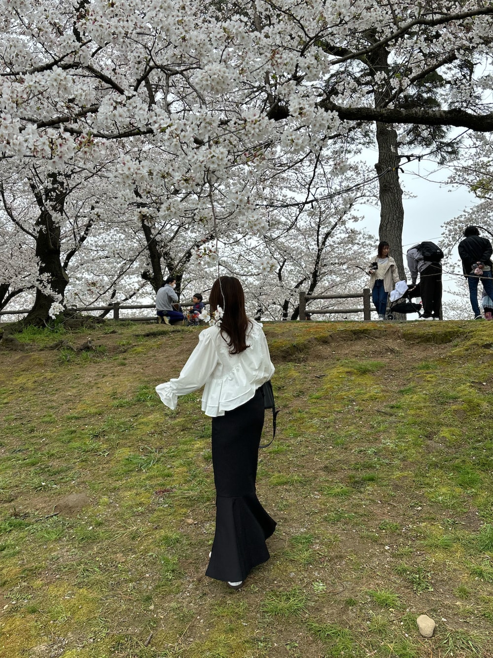 「大人可愛い、オトナカジュアル、大人ファッション、スニーカー、キレイめ、春服コーデ、outfit、ブラウス、白ブラウス、マーメイドスカート、春コーデ、春、休日スタイル、休日コーデ、お出かけコーデ」｜「Cla STEllaRのアイテム（シャツ/ブラウス、ホワイト系）」を使った、mayuさん（レディース・162cm）の春コーディネートの2枚目の写真