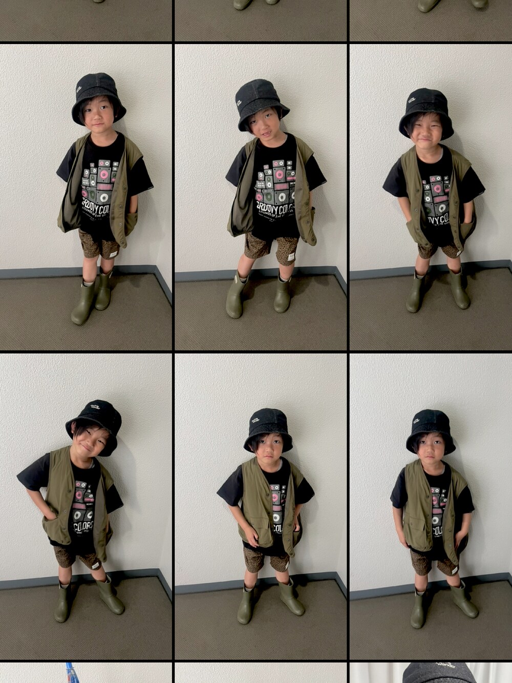 ブラック系のハットを着用したキッズの春コーディネートの2枚目の写真