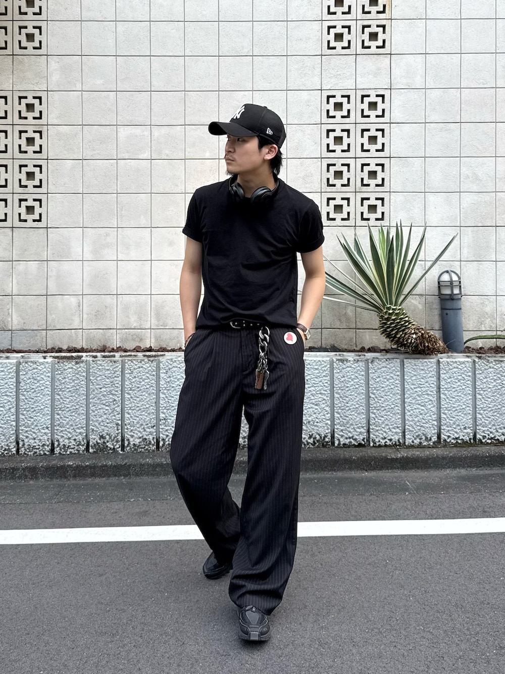 AAKAM ストライプパンツ りくくん着用 ワイドレッグストライプパンツ 