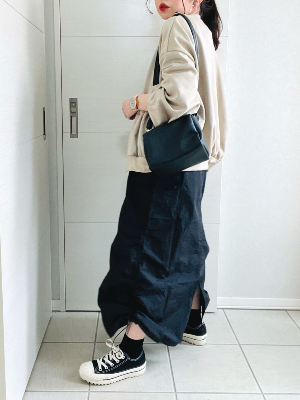 「春服デビュー宣言、フォッシル、Fossil、FOSSILSTYLE、tiptop、tiptop_pocket、tipコーデ、Fizz、fizz_zozotown、フィズ、ミリタリー、春アウター、低身長、低身長コーデ、低身長女子」|「Fizzの【Fizz/フィズ】 フェイクスエードスタジャン(スタジャン、ベージュ系)」を使った、❁⃘asa❁⃘さん(レディース・150cm)の春コーディネートの5枚目の写真