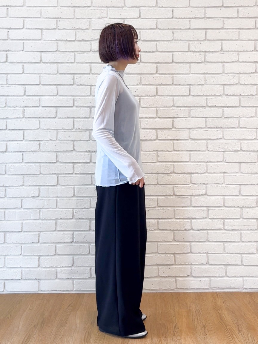 ホワイト系のシャツ/ブラウス、ブルー系のTシャツ/カットソー、ブラック系のその他パンツを着用したレディースの秋コーディネートの7枚目の写真