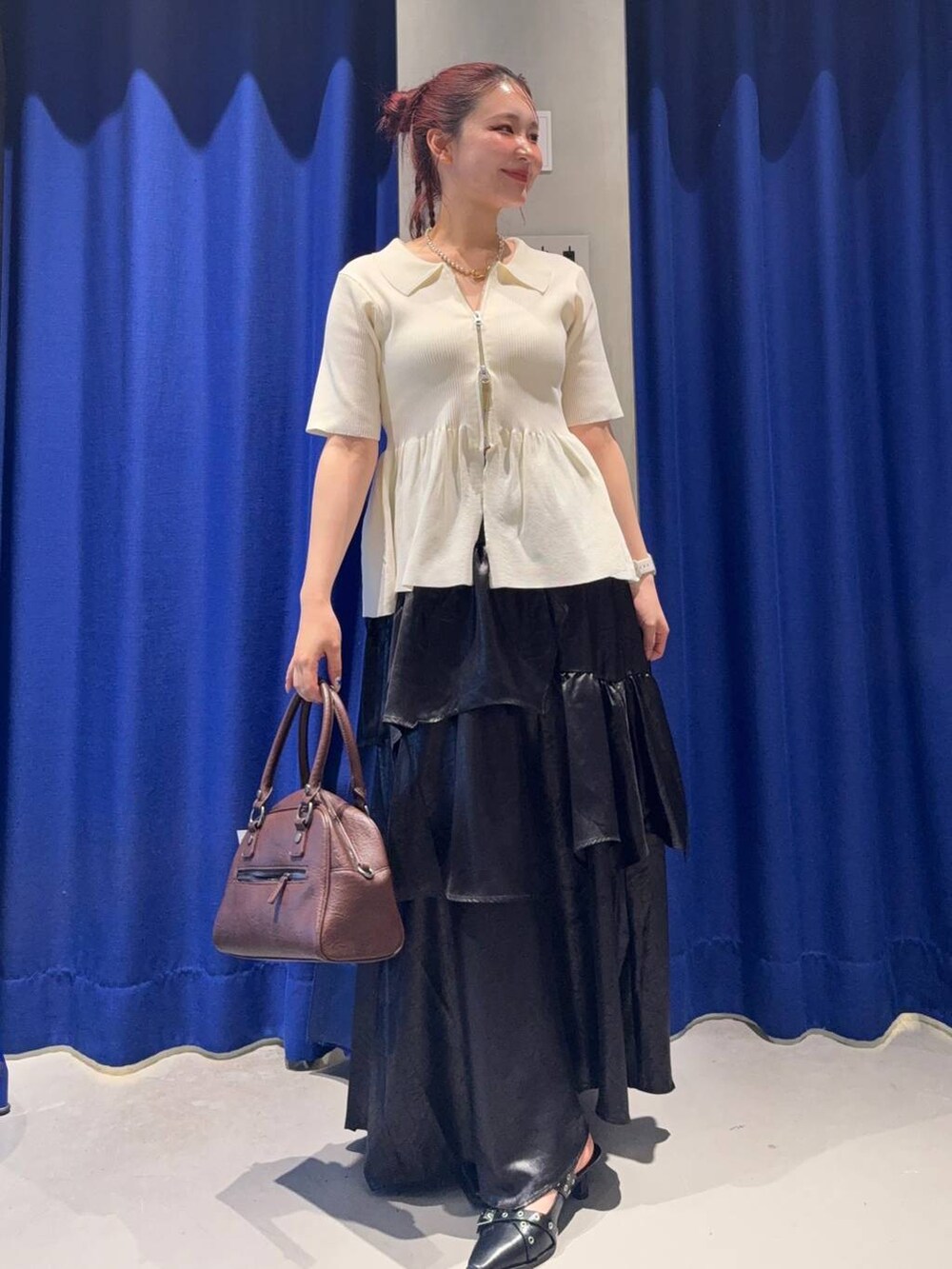 「韓国系、モード、ベーシック/シンプル、体型カバー、PAGEBOY、着痩せ・細見え、骨格ストレート_PAGEBOY、韓国ファッション」｜「PAGEBOYのカップツキFITキャミ（キャミソール、ホワイト系）」を使った、Suzuka さん（レディース・158cm）の夏コーディネートの2枚目の写真