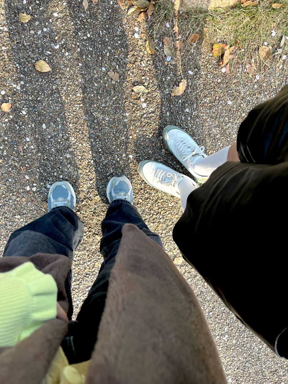 ブラック系のニット/セーター、ブラック系のその他パンツ、ホワイト系のスニーカーを着用したレディースの春コーディネートの2枚目の写真