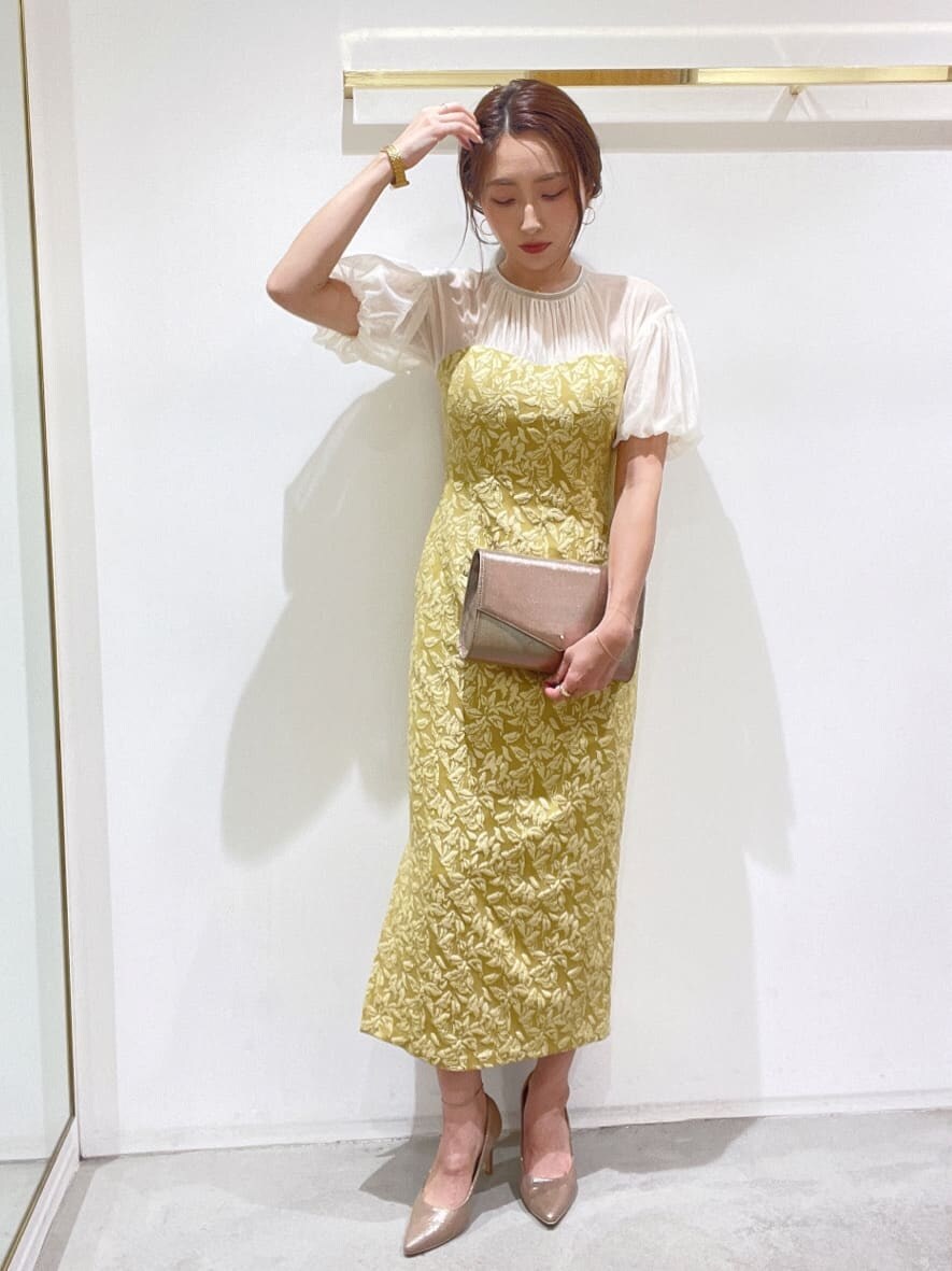 LAGUNAMOON LADYフラワージャガードIラインワンピース イエロー