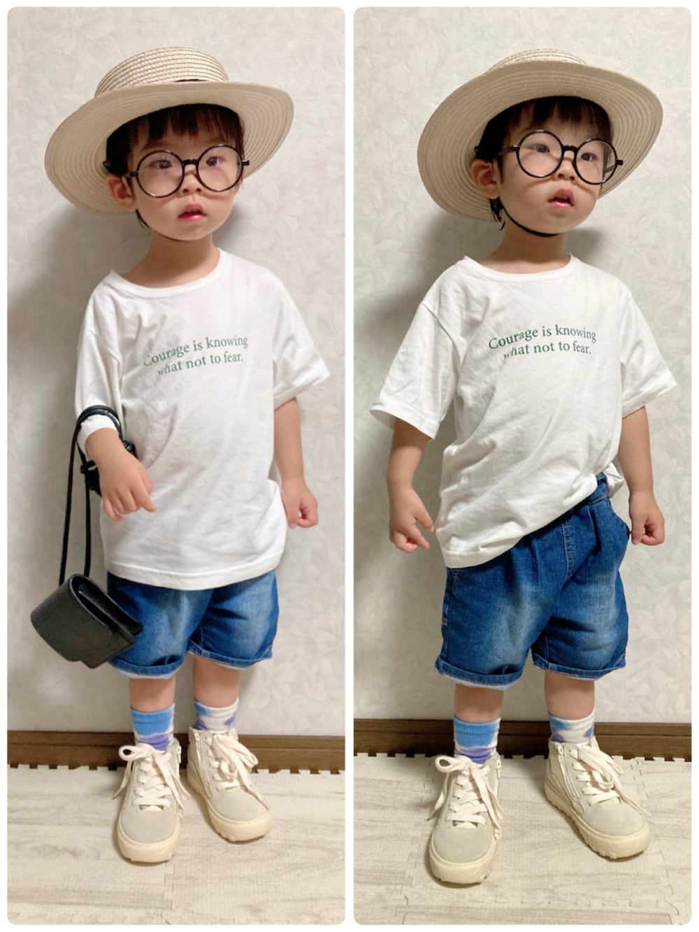 ホワイト系のTシャツ/カットソー、ブラック系のベスト、ブルー系のデニムパンツを着用したキッズの夏コーディネートの3枚目の写真