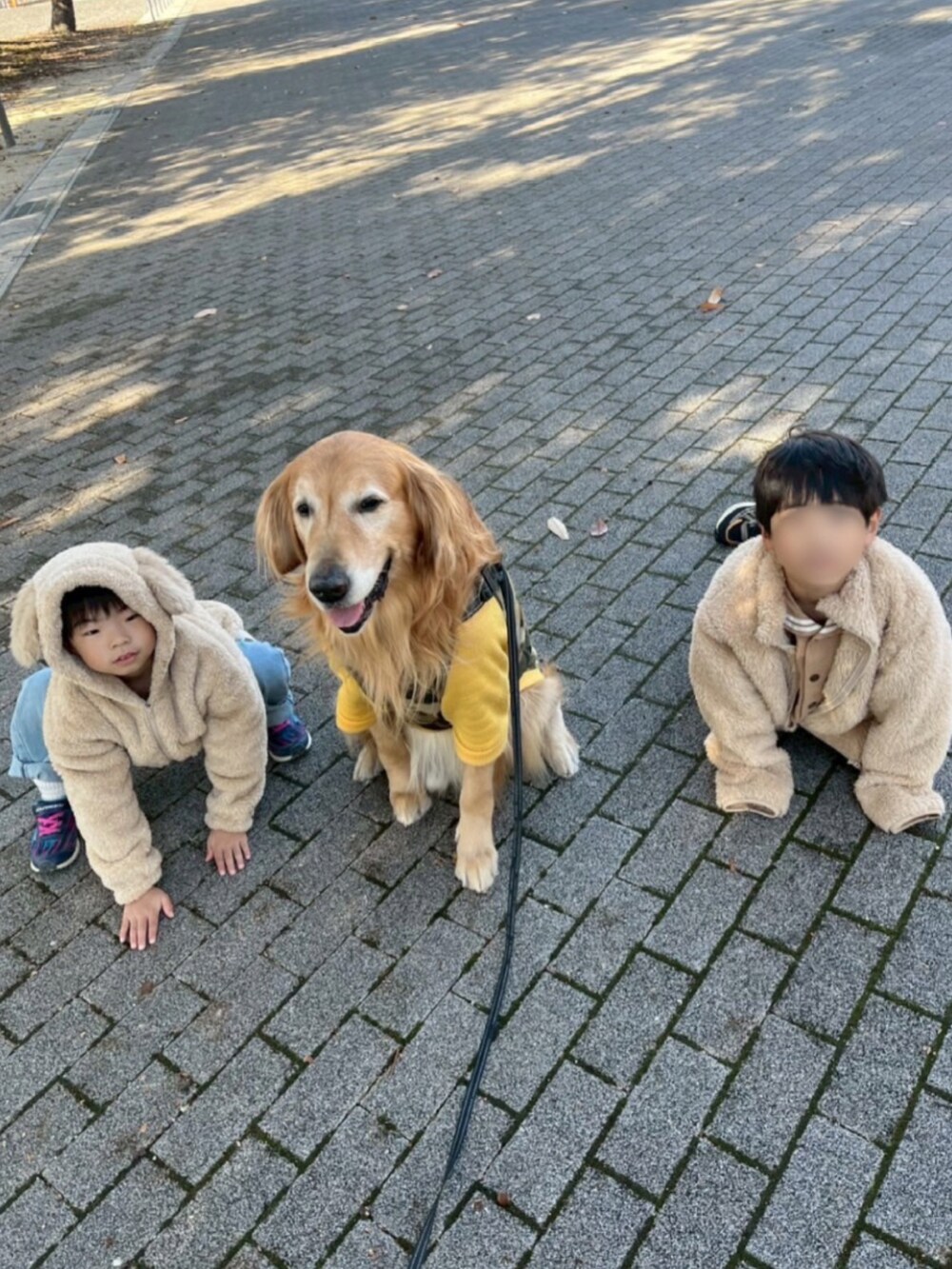 ピンク系のトートバッグ、グリーン系のスリッポン、グレー系のスウェットを着用したキッズの冬コーディネートの3枚目の写真