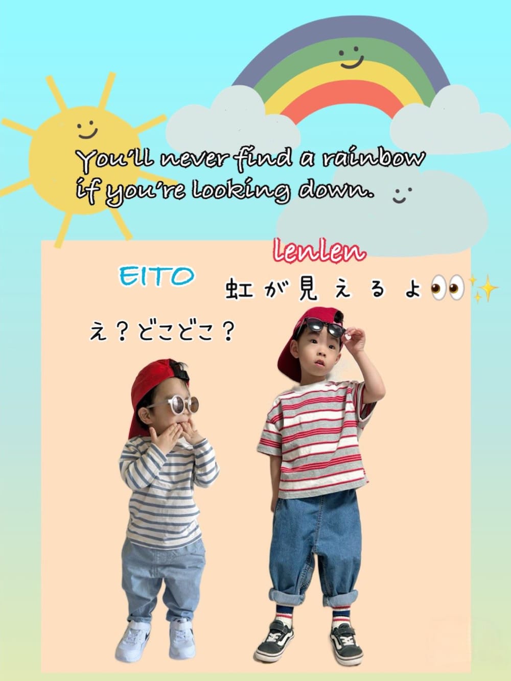 グレー系のTシャツ/カットソー、ブルー系のデニムパンツ、ブラック系のスニーカーを着用したキッズの春コーディネートの5枚目の写真