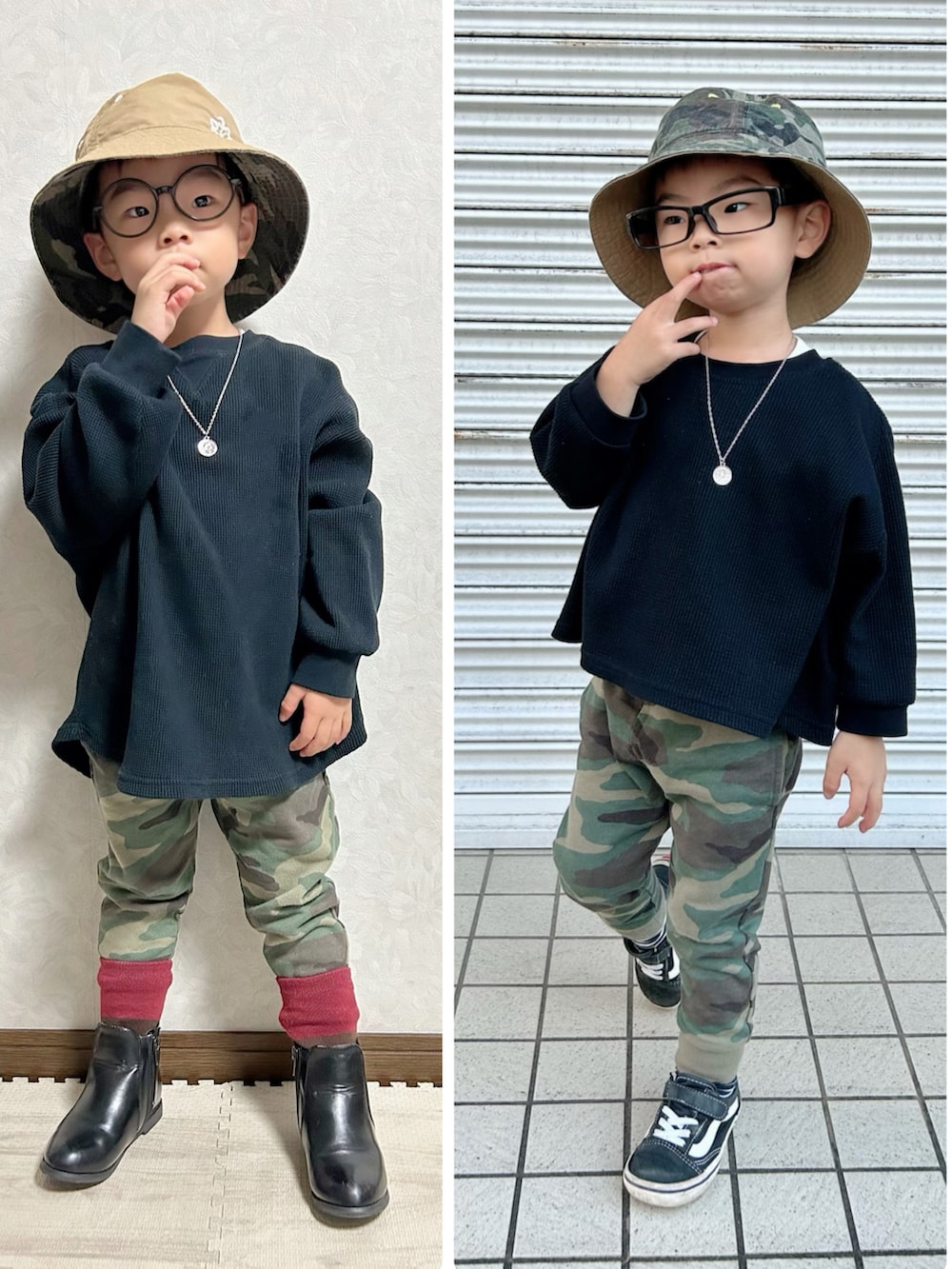 ブラック系のTシャツ/カットソー、ブラック系のTシャツ/カットソー、その他のスウェットパンツを着用したキッズの秋コーディネートの3枚目の写真