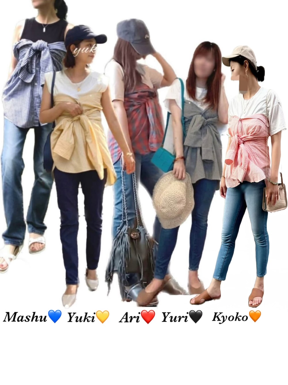 オレンジ系のシャツ/ブラウス、グリーン系のショルダーバッグ、ブルー系のデニムパンツを着用したレディースの夏コーディネートの2枚目の写真