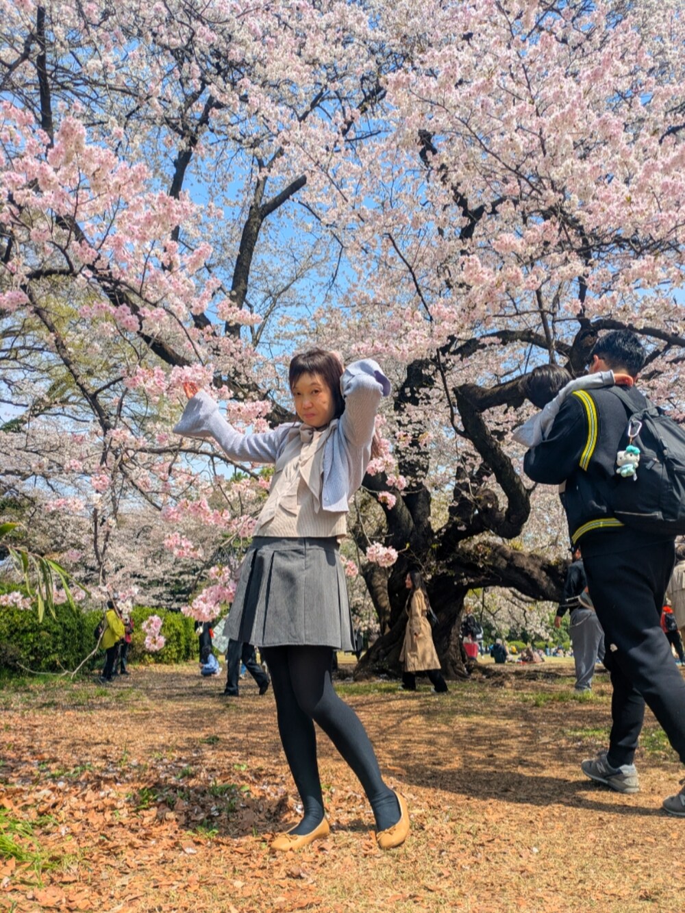 「花見コーデ」｜「GRLのアイテム（シャツ/ブラウス、パープル系）」を使った、（相互）さやかさん（レディース・150cm）の春コーディネートの3枚目の写真