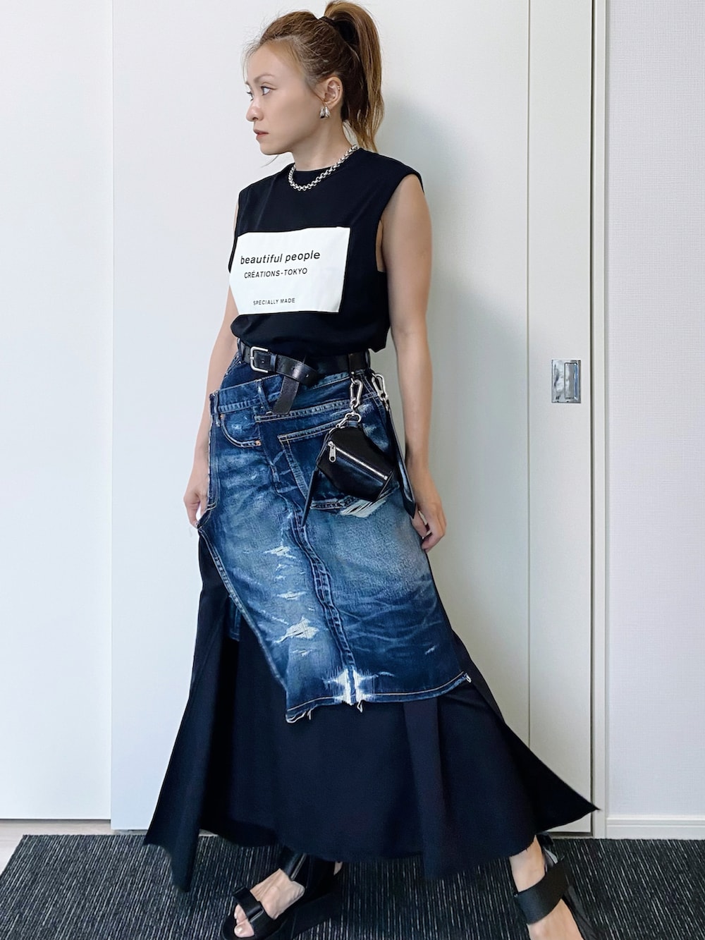 JUNYA WATANABE ダークデニム チュールフレアスカート S JUNYA