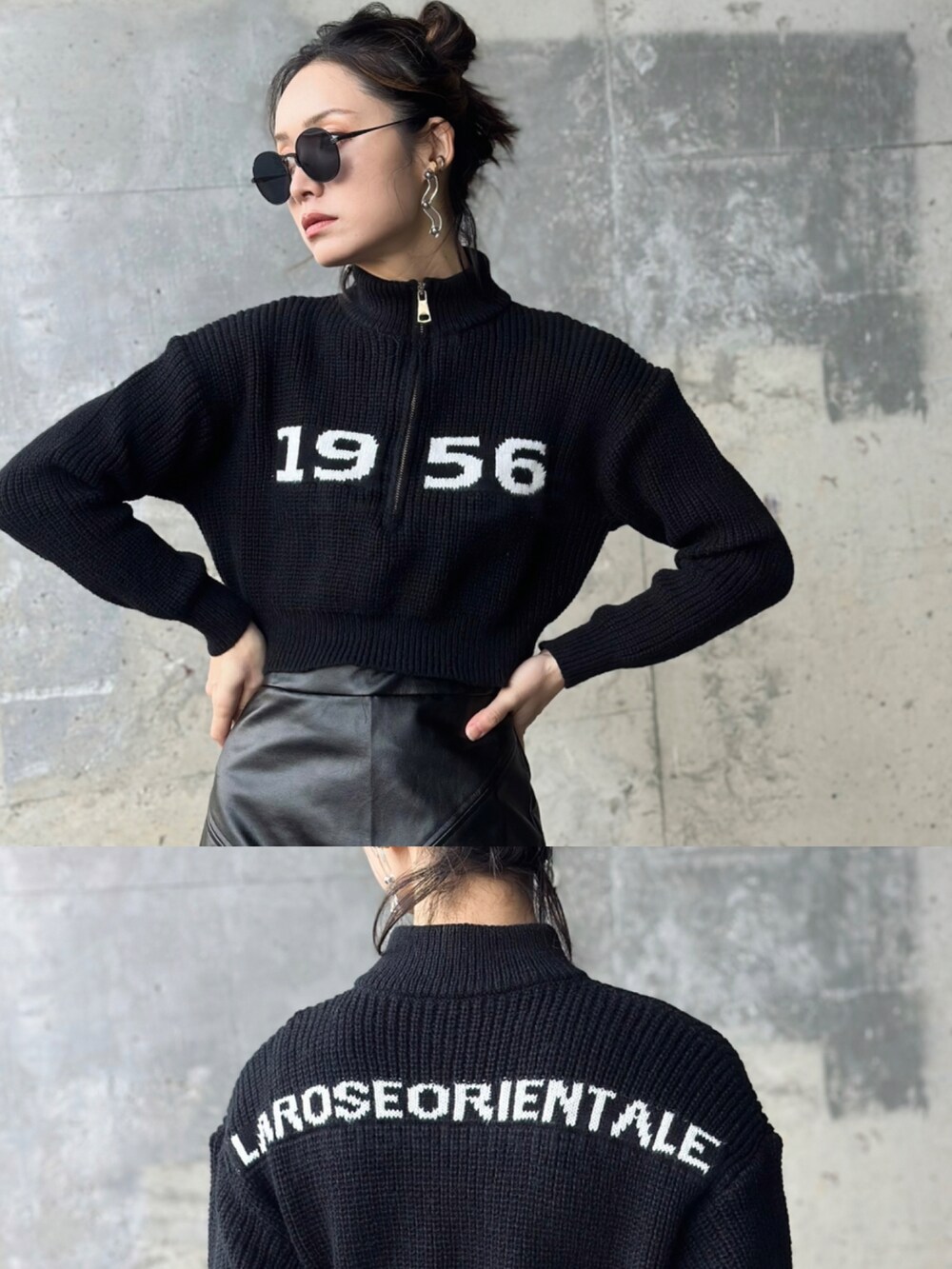 ブラック系のハンドバッグ、シルバー系のブーツ、グレー系のブルゾンを着用したレディースの冬コーディネートの5枚目の写真