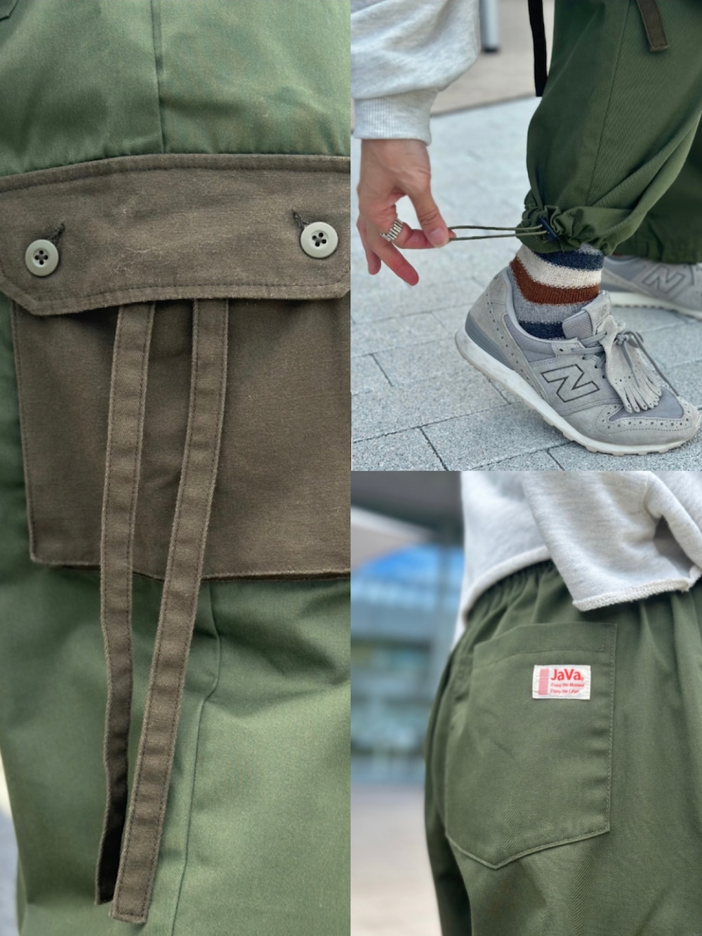 「ファッションを楽しもう、カーゴパンツ、パラシュートパンツ、メンズライク、レイヤードスタイル、ストリート、スニーカー、ニット帽、秋コーデ、アースカラー、高身長女子、プチプラ、ゆったりコーデ、ベスト、スウェット」｜「Javaの《JaVaジャバ コラボ》ゆるっとラフスタイル。ミリタリーパラシュートカーゴパンツ（カーゴパンツ、グリーン系）」を使った、IMOKOさん（骨格ウェーブ・レディース・170cm）の秋コーディネートの4枚目の写真